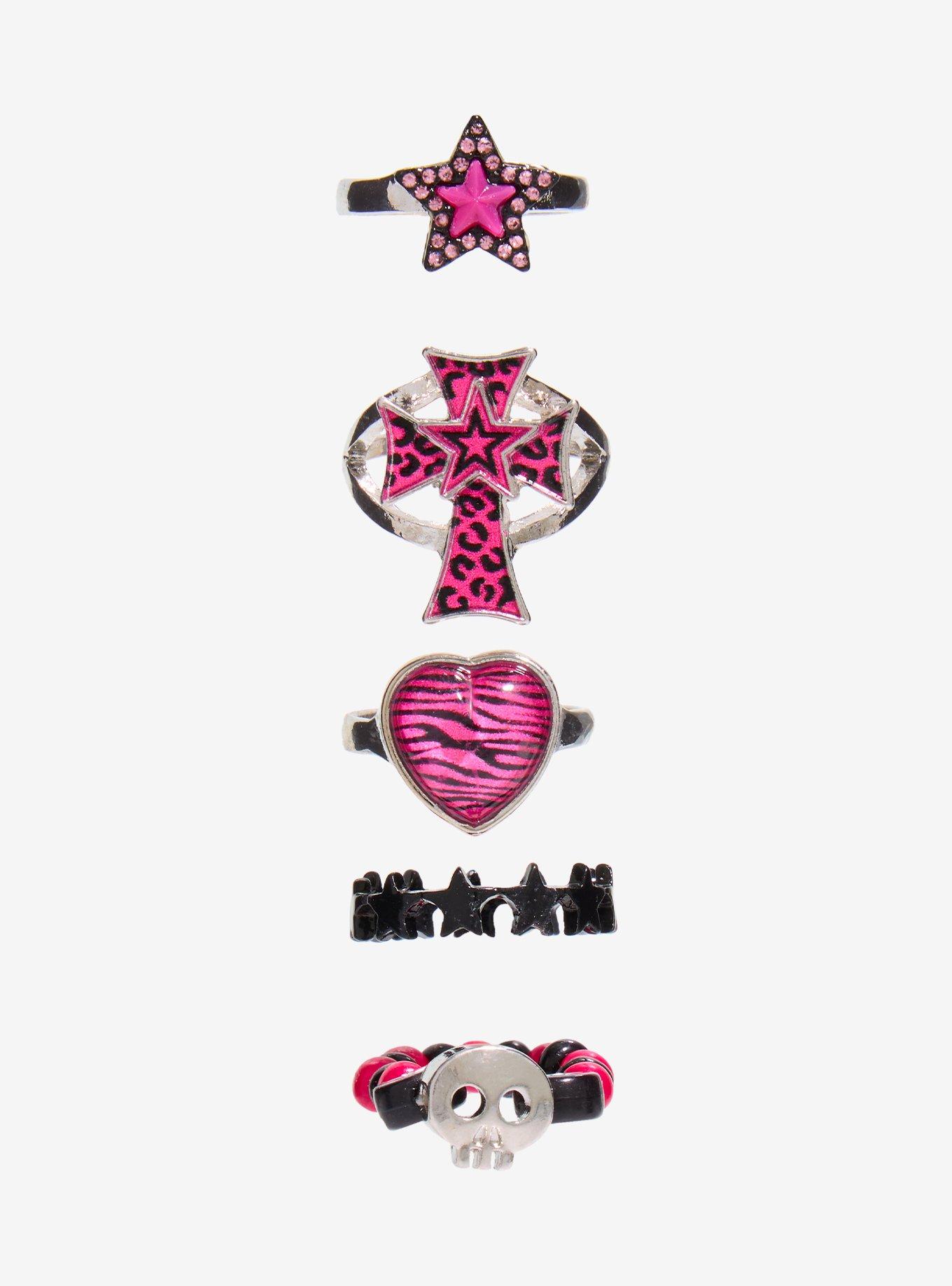 Pink Leopard Y2K Ring Set, , hi-res