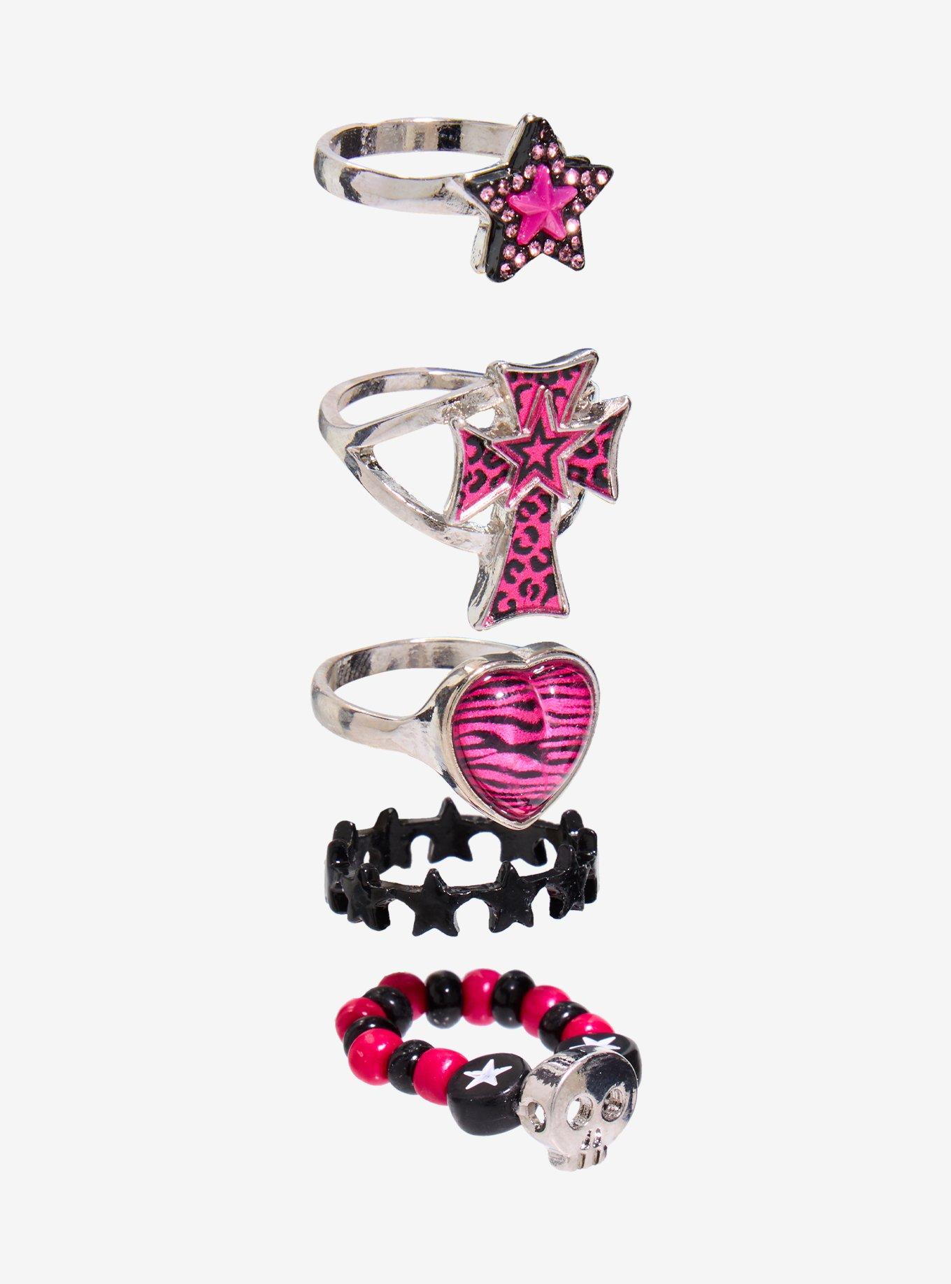 Pink Leopard Y2K Ring Set, , alternate - view 3
