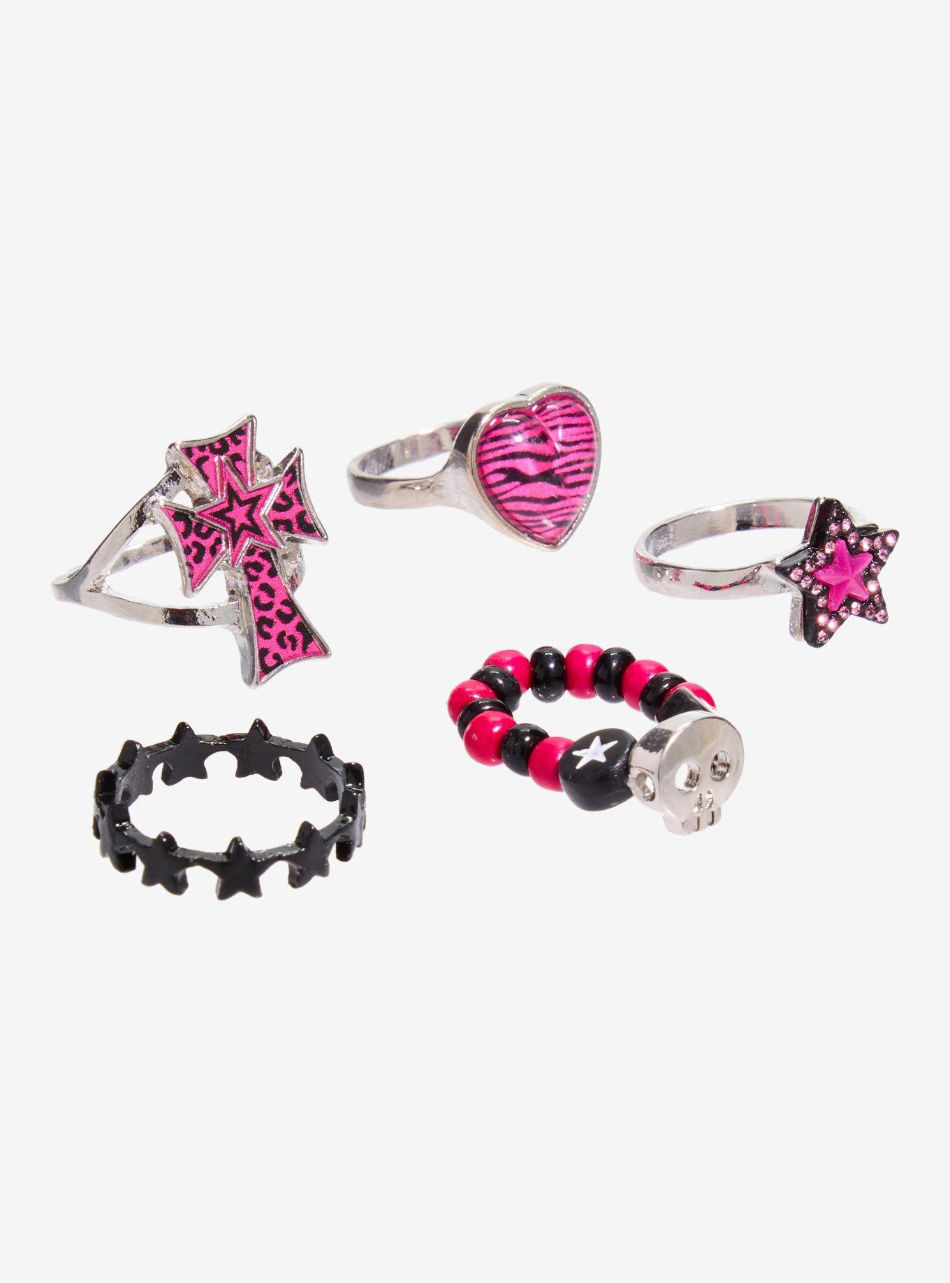 Pink Leopard Y2K Ring Set, , alternate - view 4