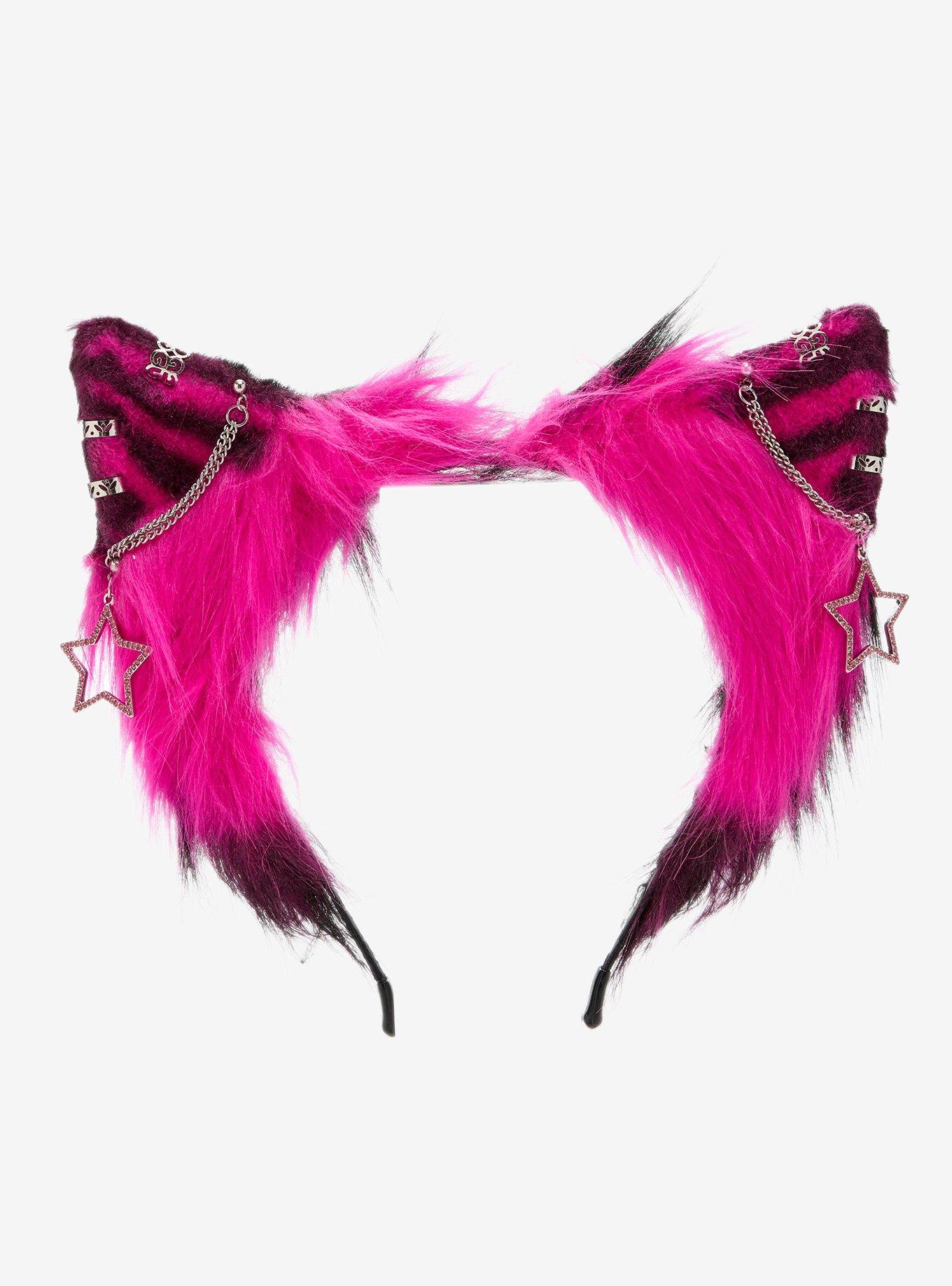 Hot Pink & Black Stripe Cat Ear Headband, , hi-res