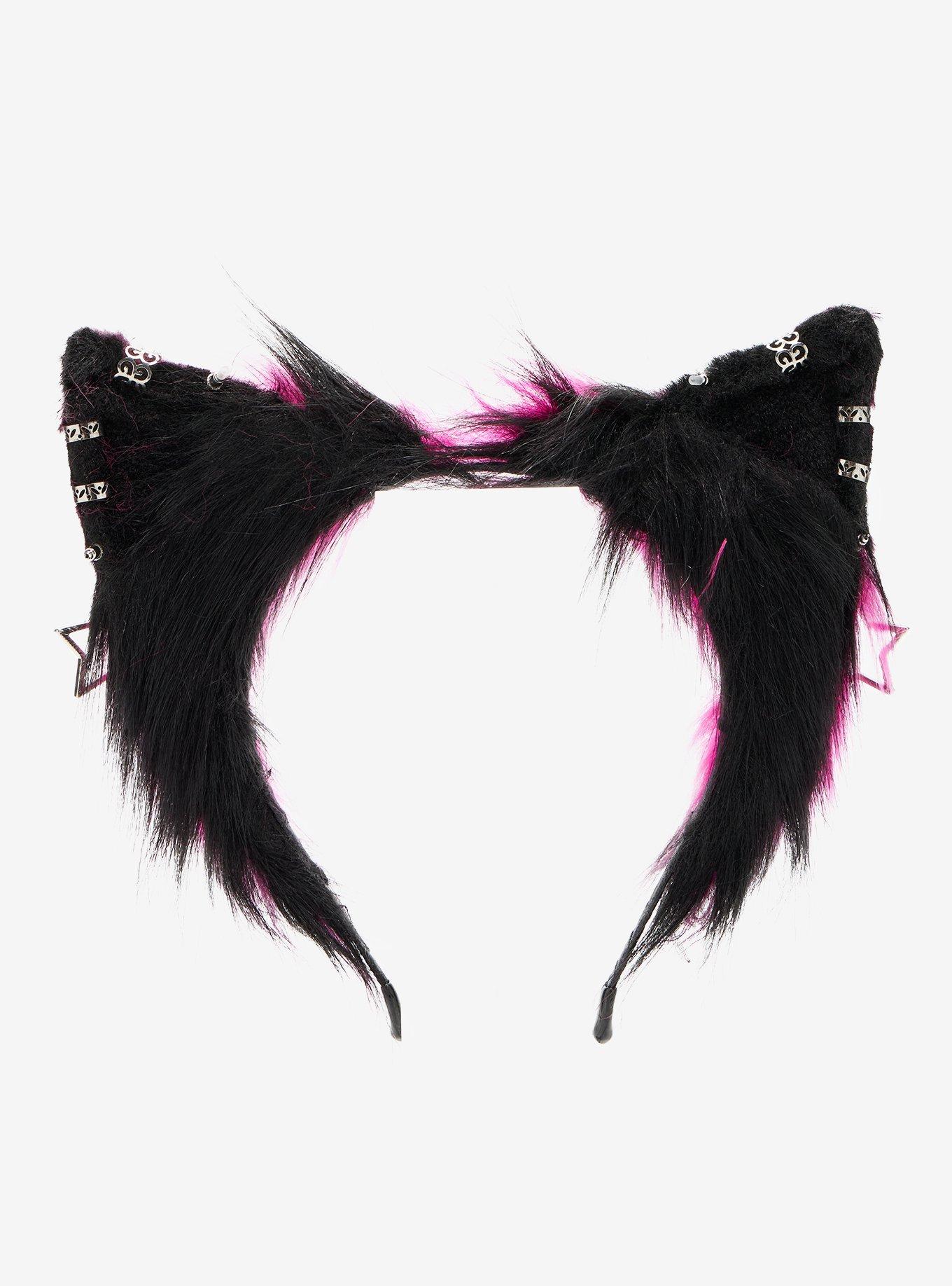 Hot Pink & Black Stripe Cat Ear Headband, , alternate - view 3