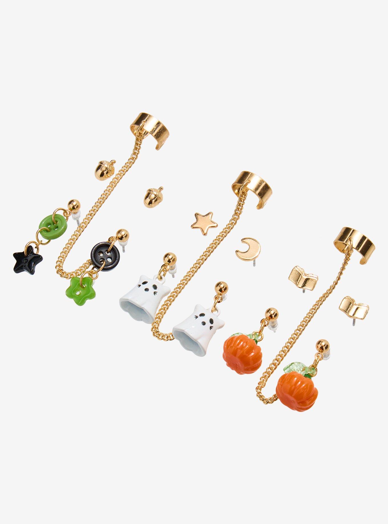 Thorn & Fable Ghost Cat Pumpkin Cuff Earring Set, , alternate - view 3