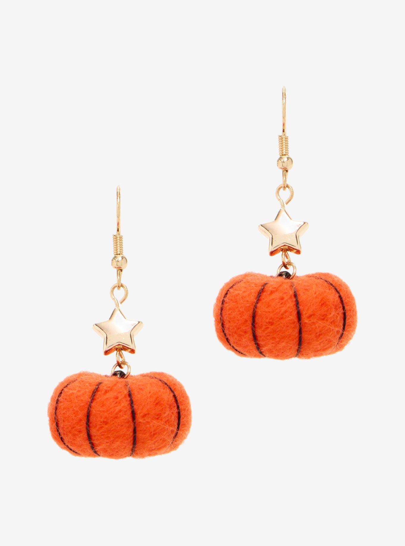 Thorn & Fable Felt Pumpkin Star Earrings, , hi-res
