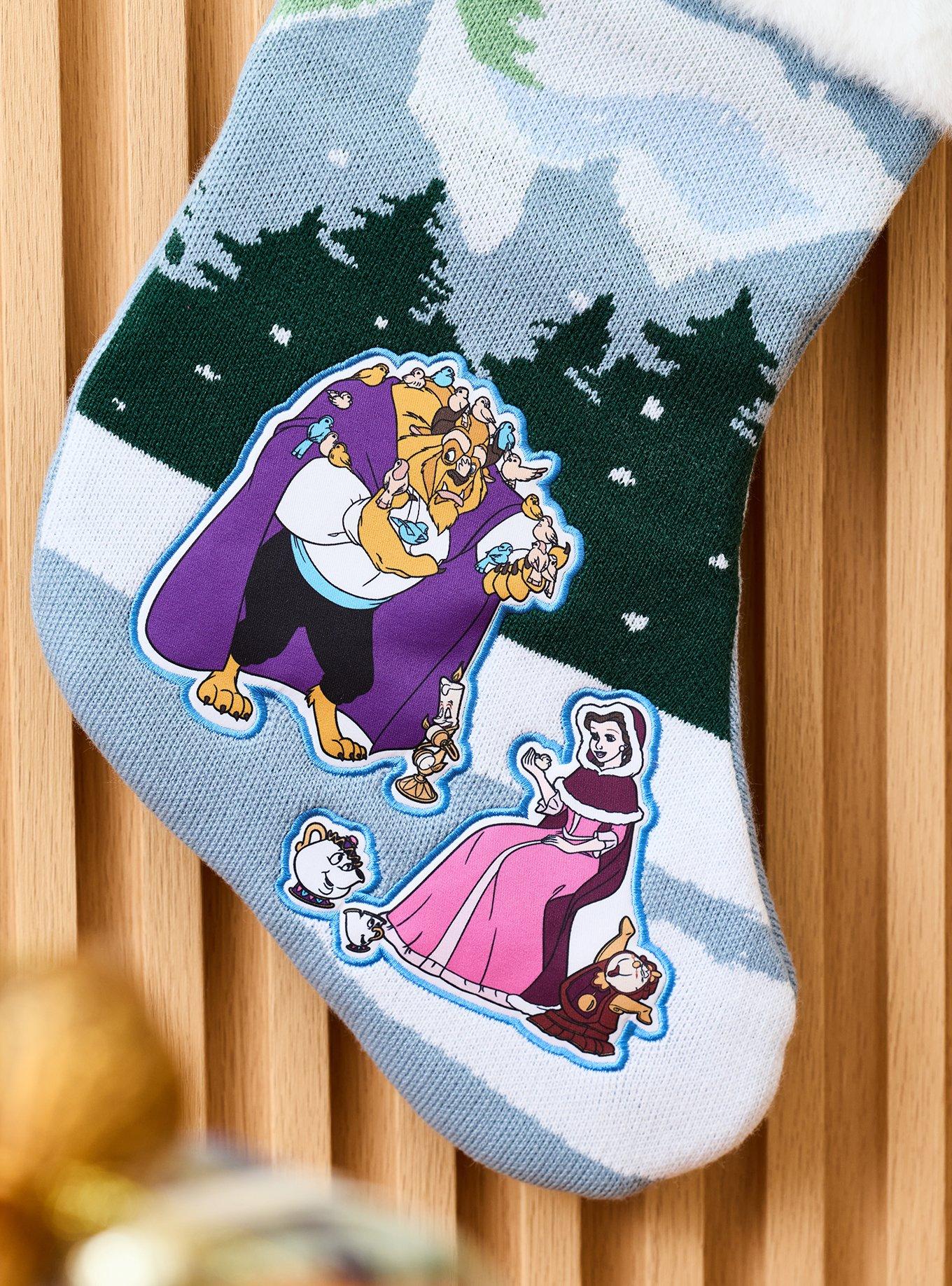 Disney Beauty and The Beast Winter Scene Knit Stocking - BoxLunch Exclusive
