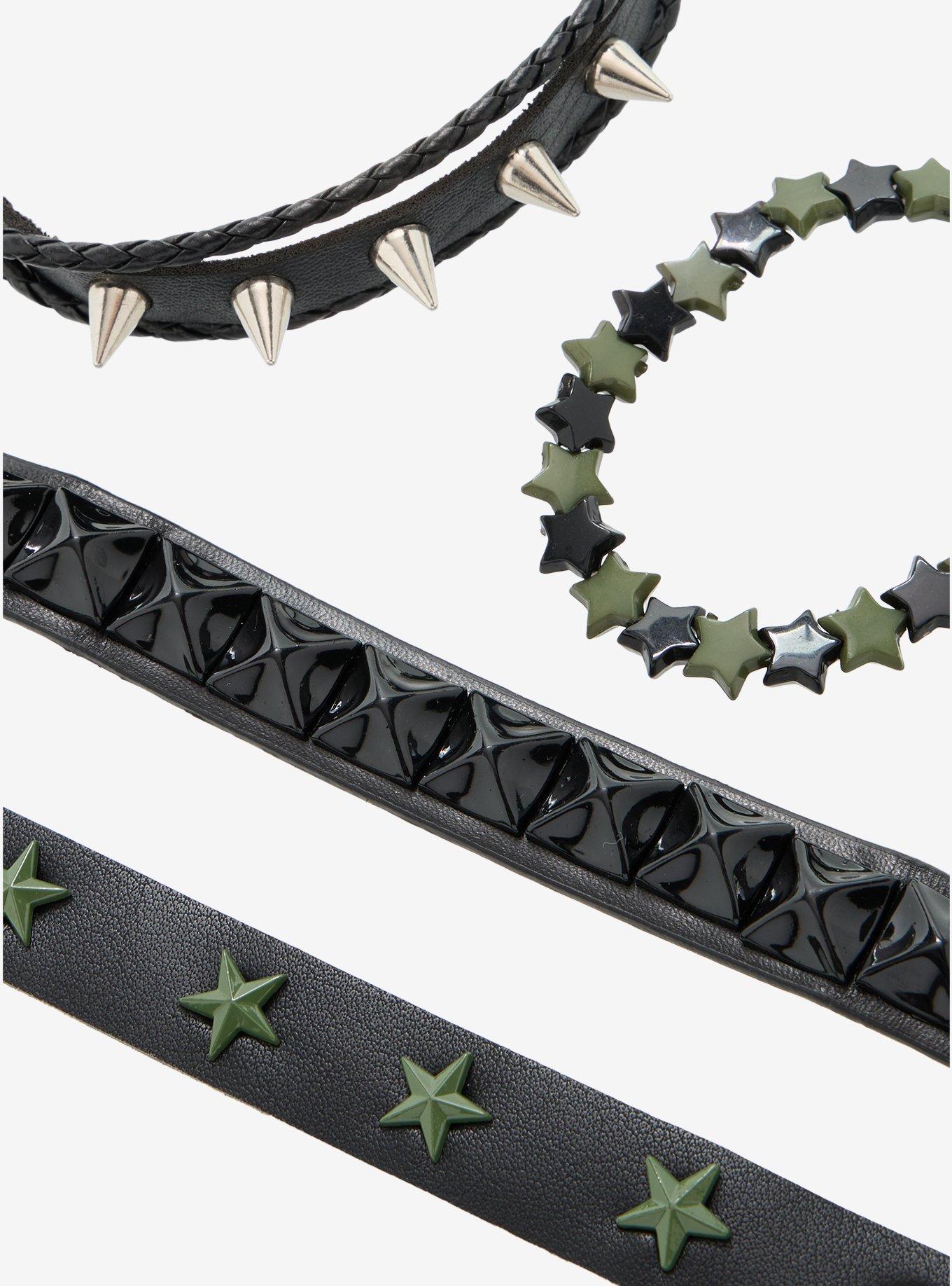 Social Collision Green & Black Stud & Star Bracelet Set, , hi-res
