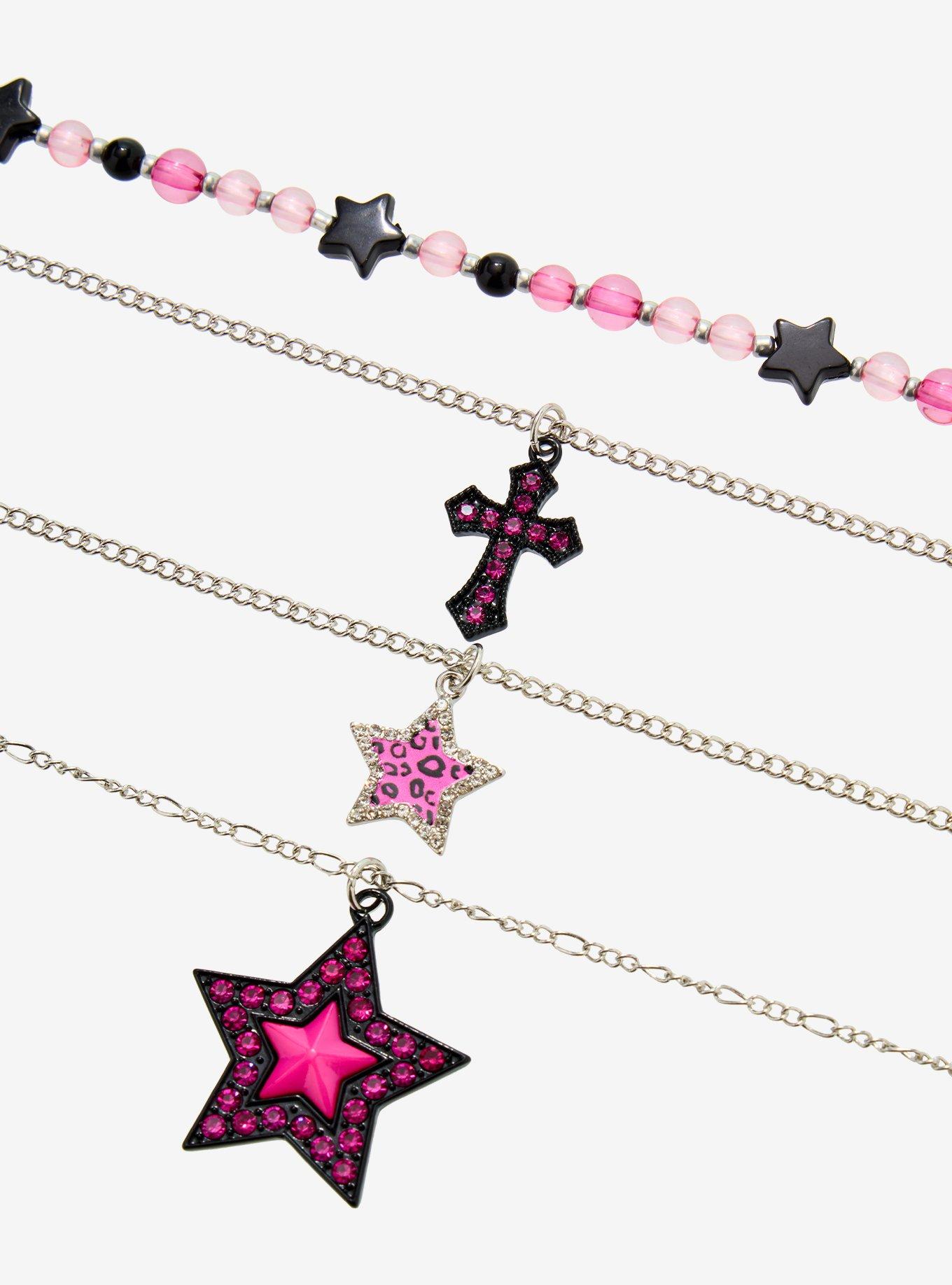 Pink & Black Star Cross Necklace Set, , alternate - view 3