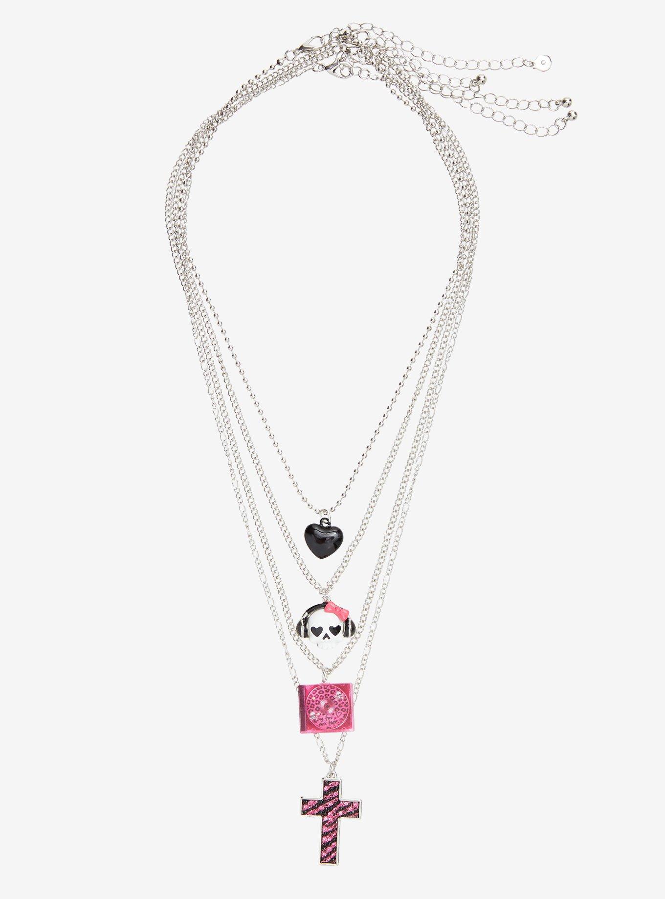 Black & Pink Y2K Icons Necklace Set, , hi-res