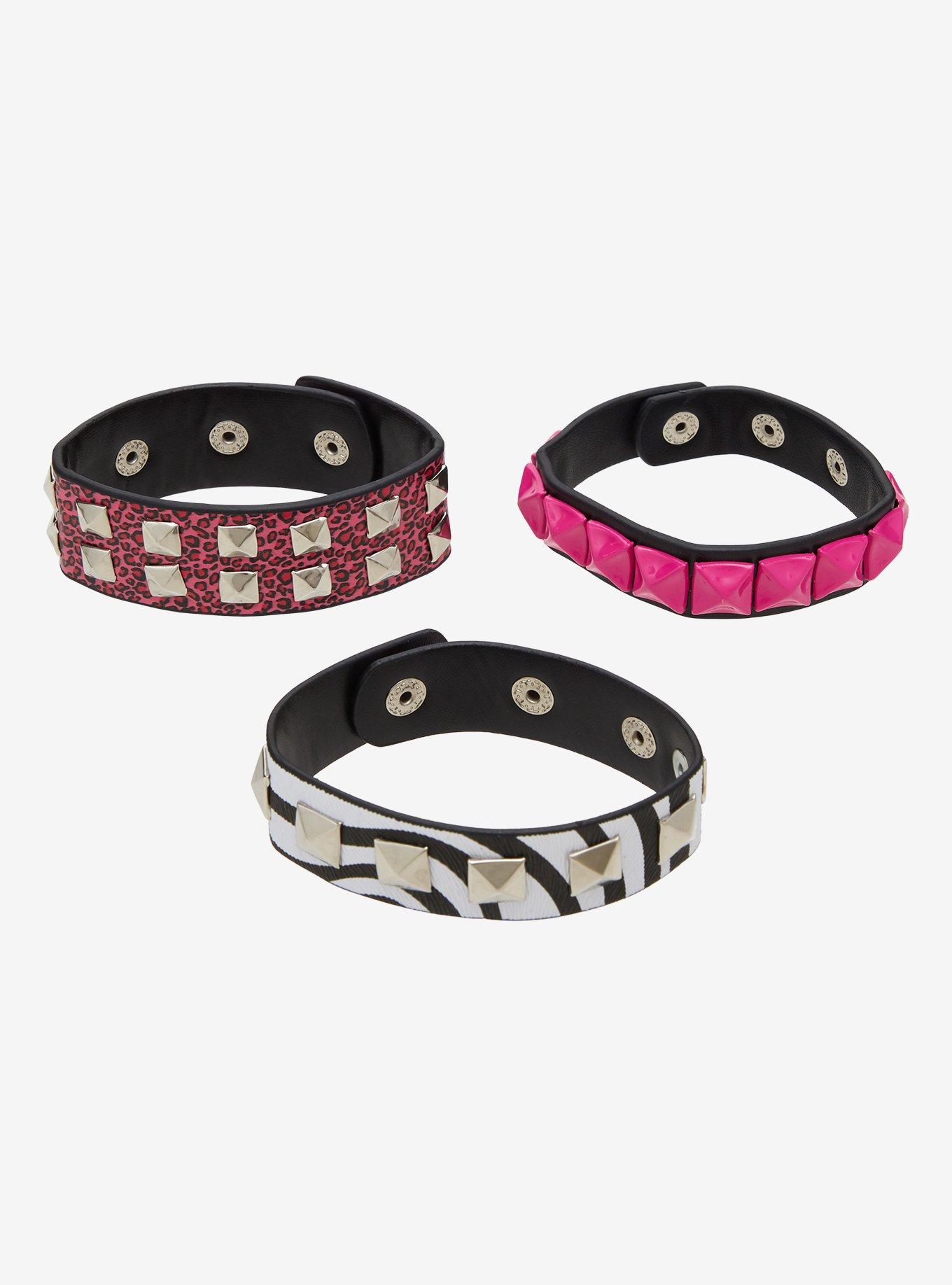 Zebra & Leopard Print Stud Cuff Bracelet Set, , hi-res