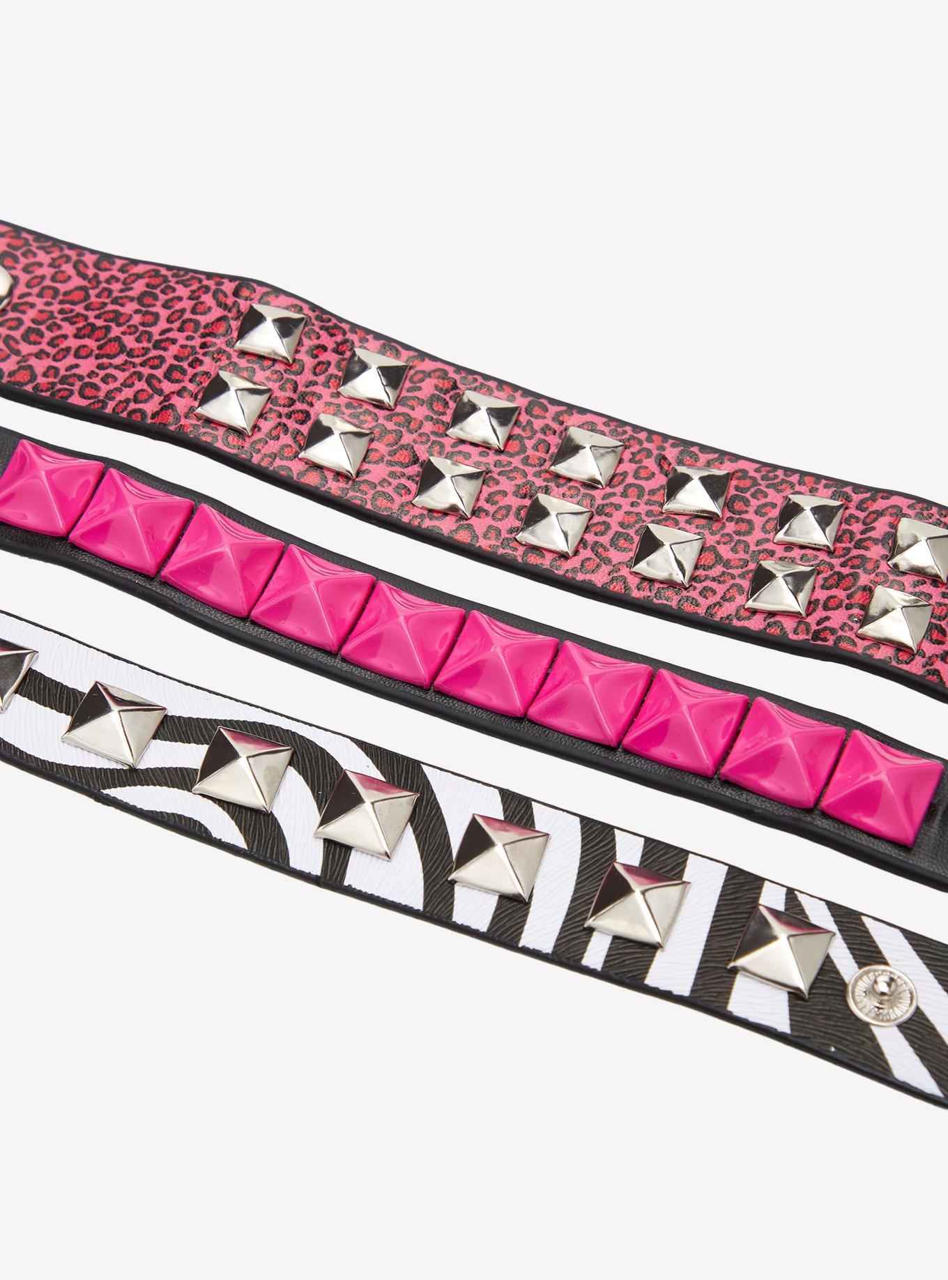 Zebra & Leopard Print Stud Cuff Bracelet Set, , alternate - view 3