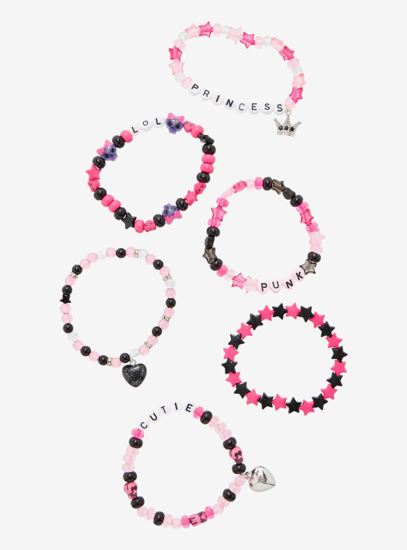 Punk Princess Heart Bead Bracelet Set, , hi-res
