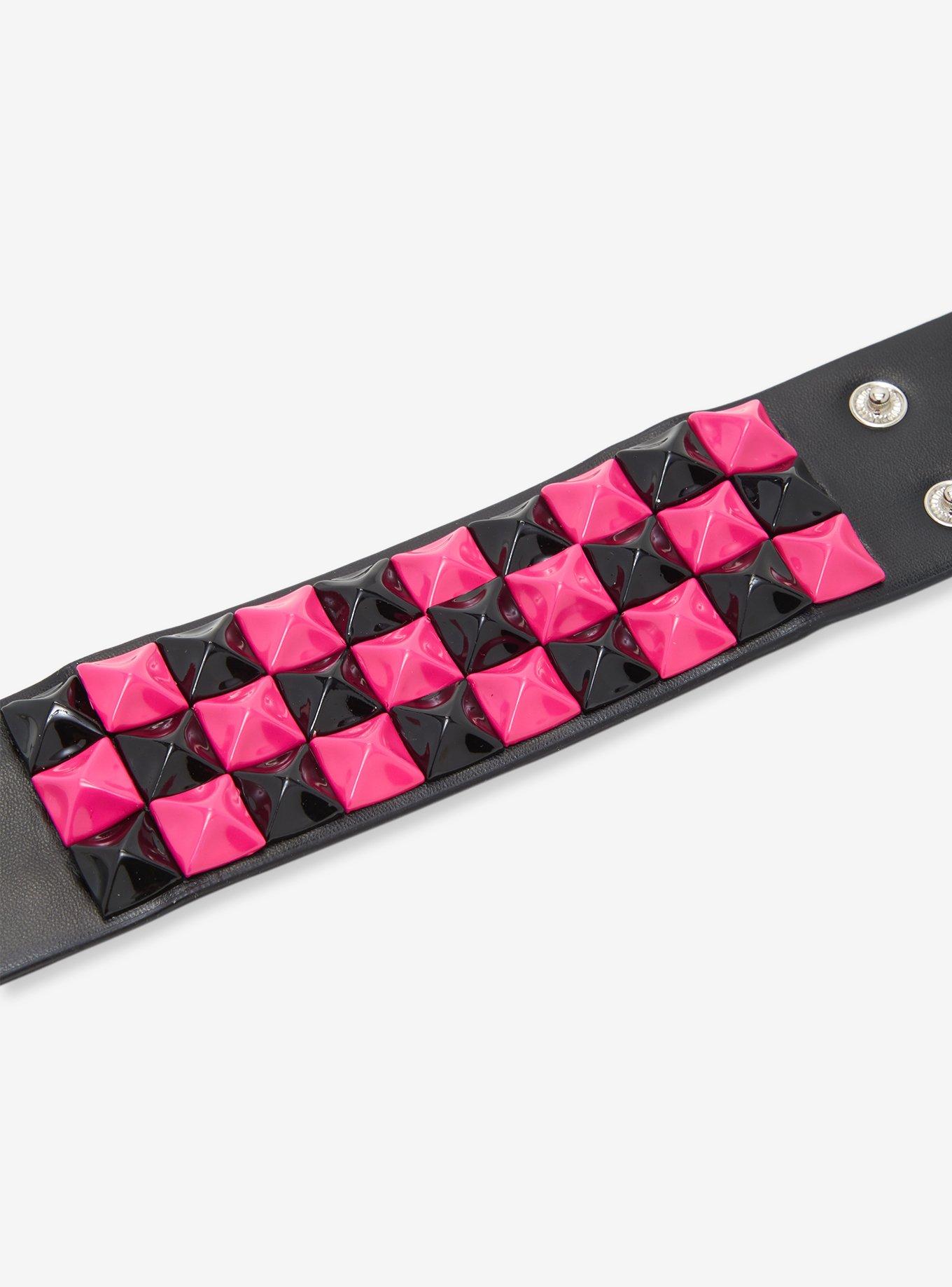 Pink & Black Pyramid Stud Cuff Bracelet, , alternate - view 3
