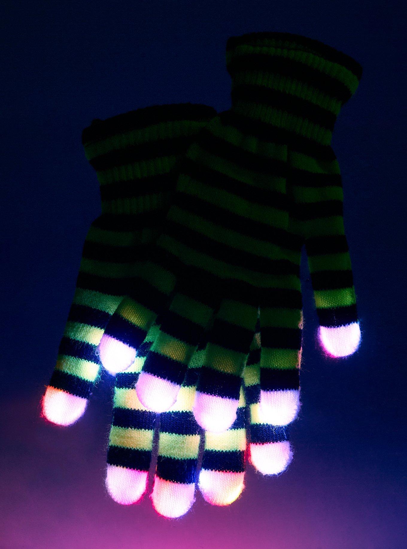 Black & Green Stripe Light-Up Gloves, , alternate - view 4