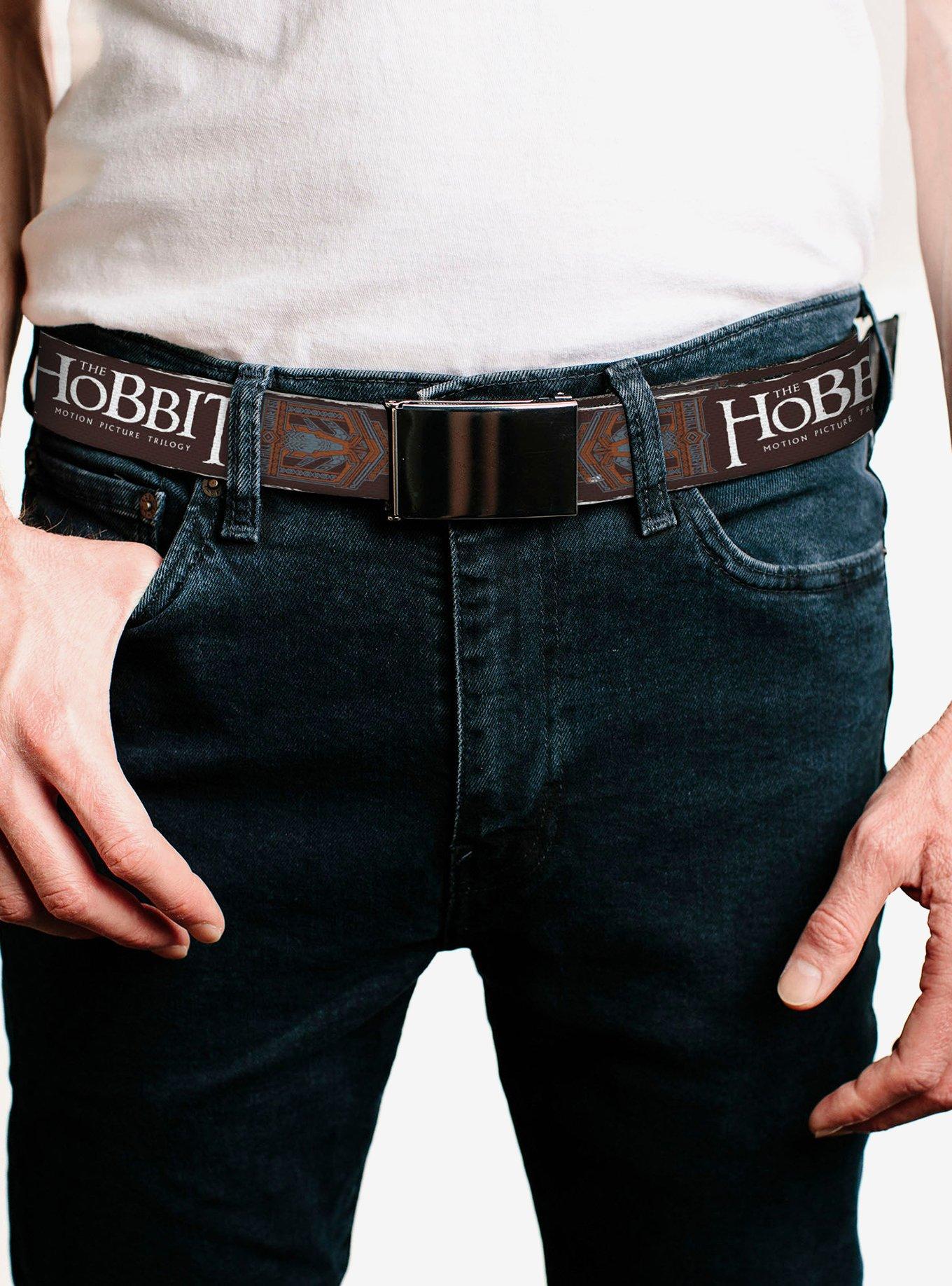 The Hobbit Motion Picture Trilogy Icon & Logo Brown Clamp Buckle Belt, , hi-res