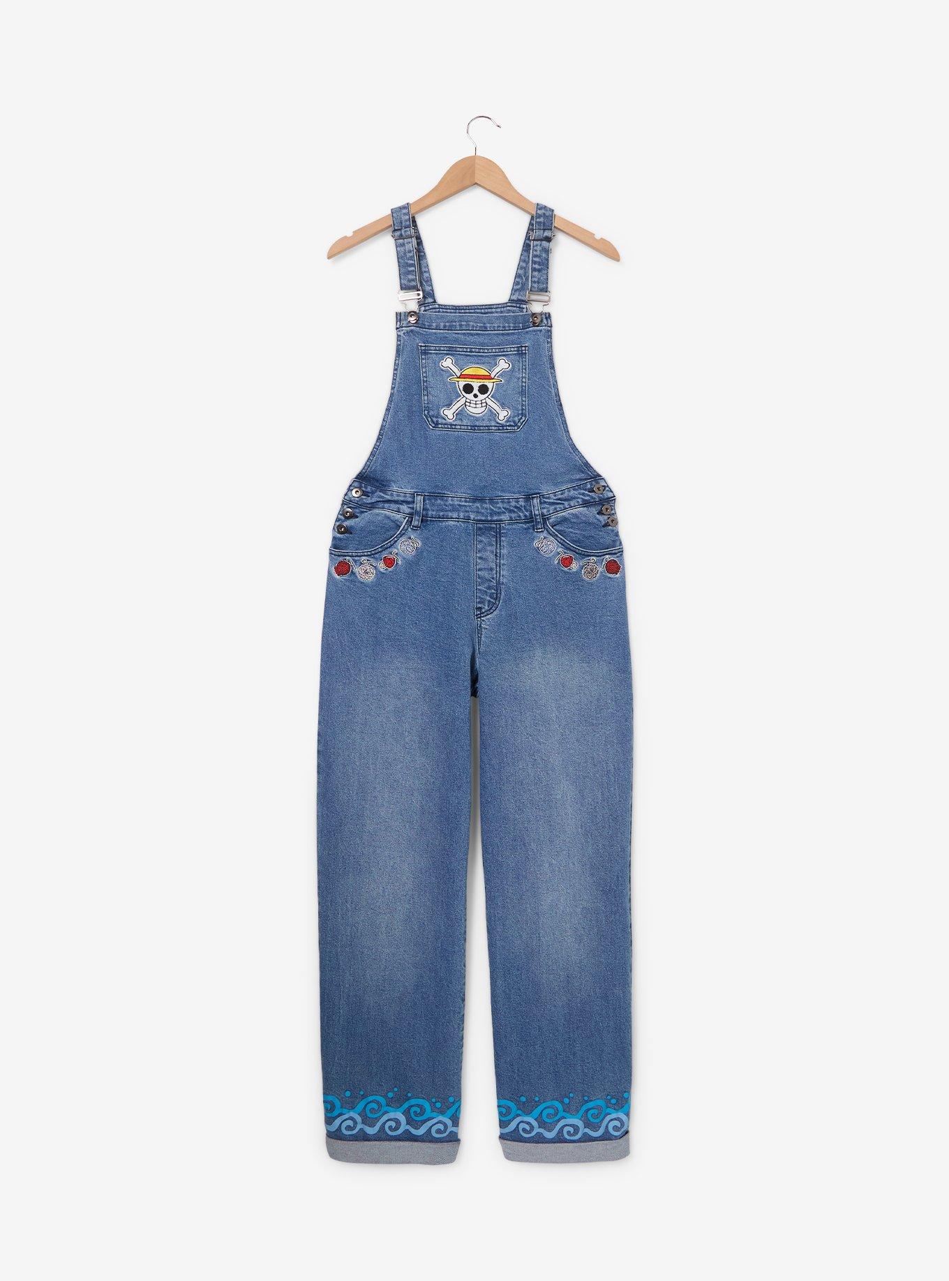 One Piece Straw Hat Crew Jolly Roger Women's Overalls - BoxLunch Exclusive, DENIM, alternate - view 3