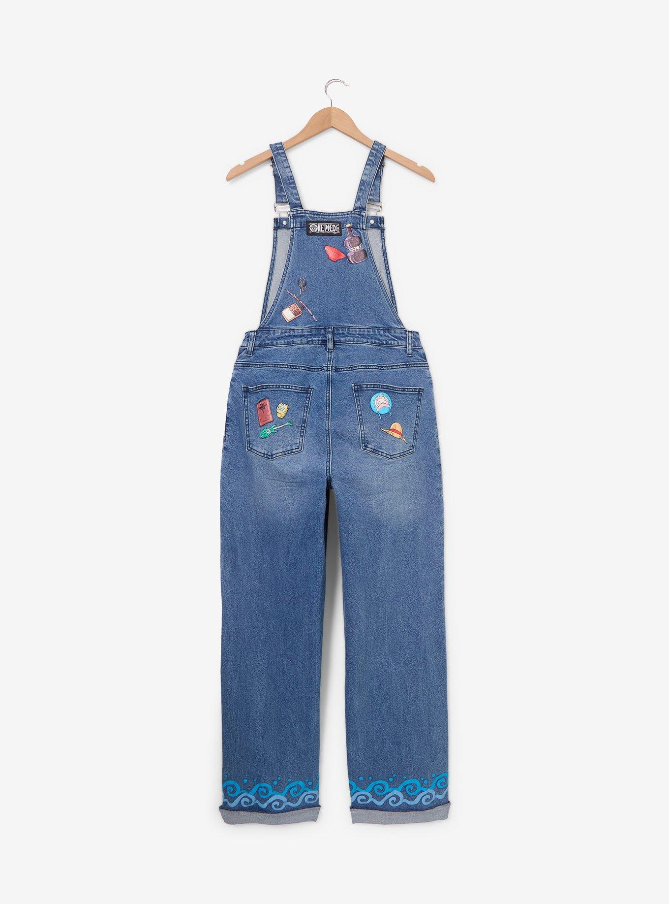 One Piece Straw Hat Crew Jolly Roger Women's Overalls - BoxLunch Exclusive, DENIM, alternate - view 4