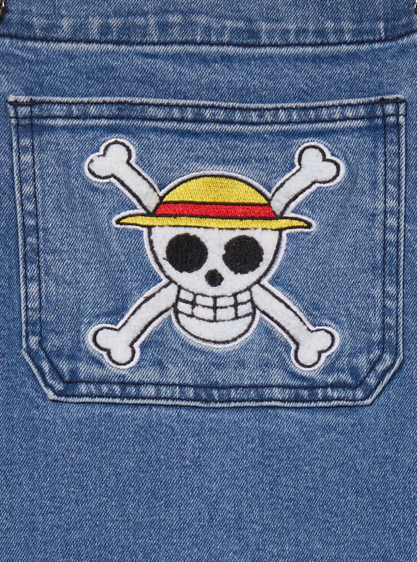 One Piece Straw Hat Crew Jolly Roger Women's Overalls - BoxLunch Exclusive, DENIM, alternate - view 5