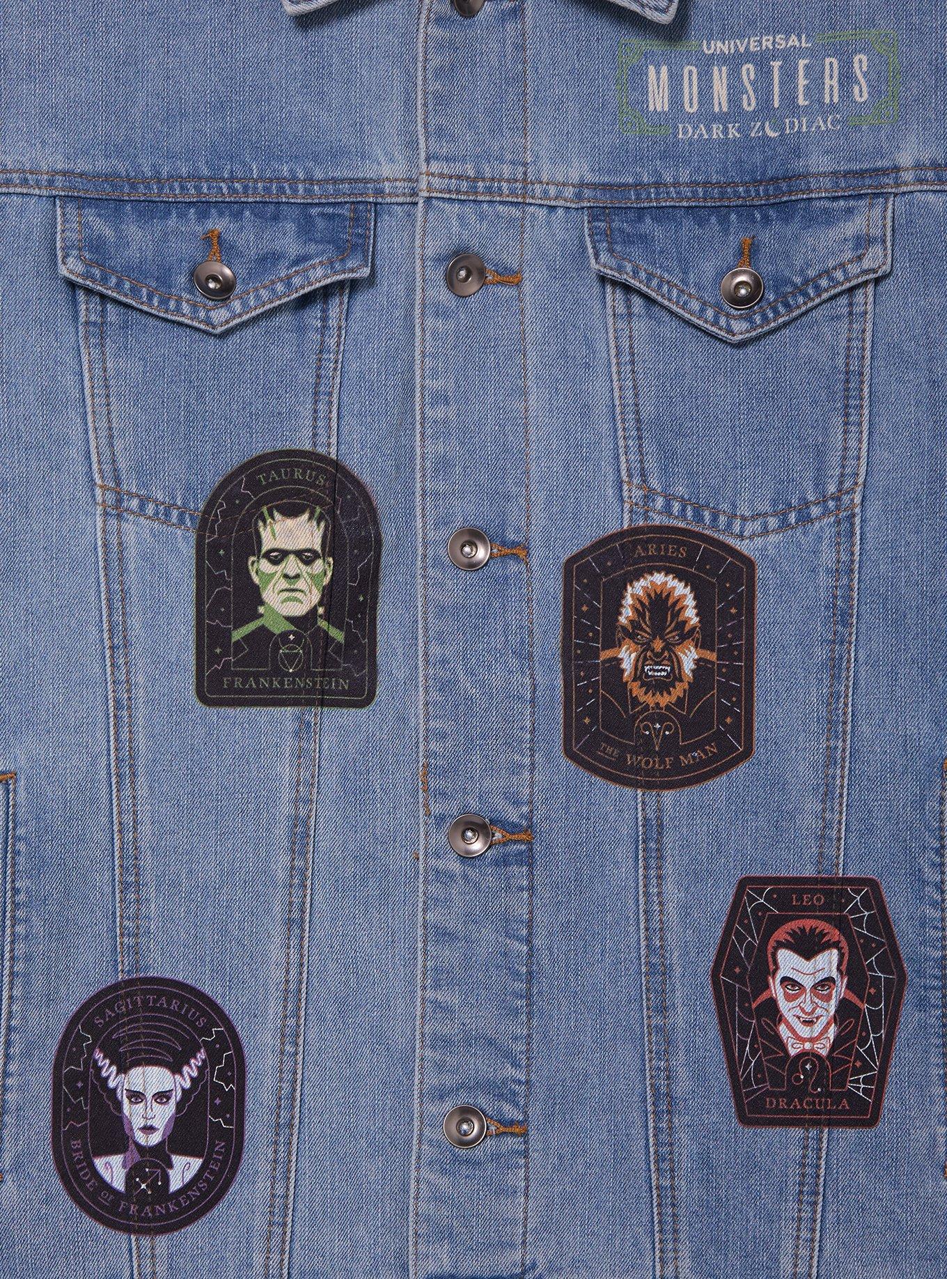 Universal Monsters Dark Zodiac Icons Denim Jacket - BoxLunch Exclusive, BLUE, alternate - view 4