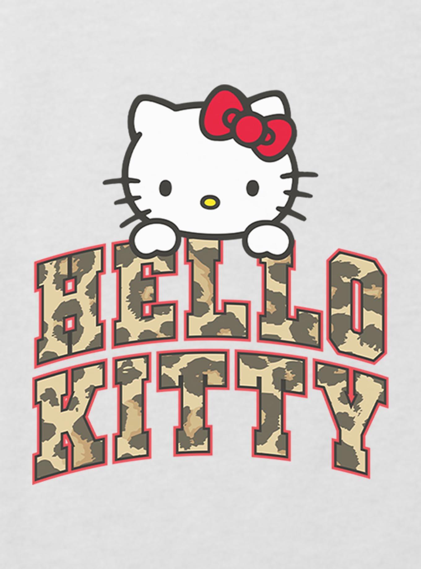Hello Kitty Cheetah Print Logo Youth Girls Boxy Crop T-Shirt, , hi-res