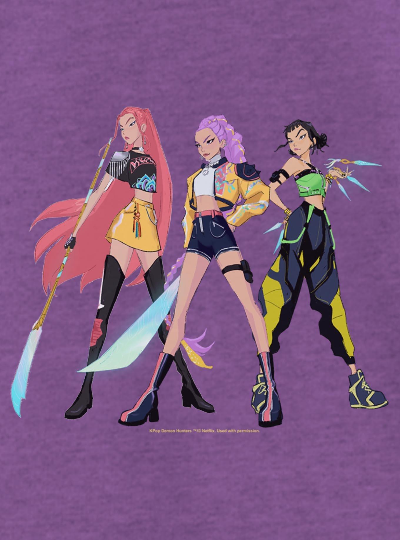 KPop Demon Hunters Fighting Pose Youth Girls T-Shirt, PURPLE BERRY, alternate