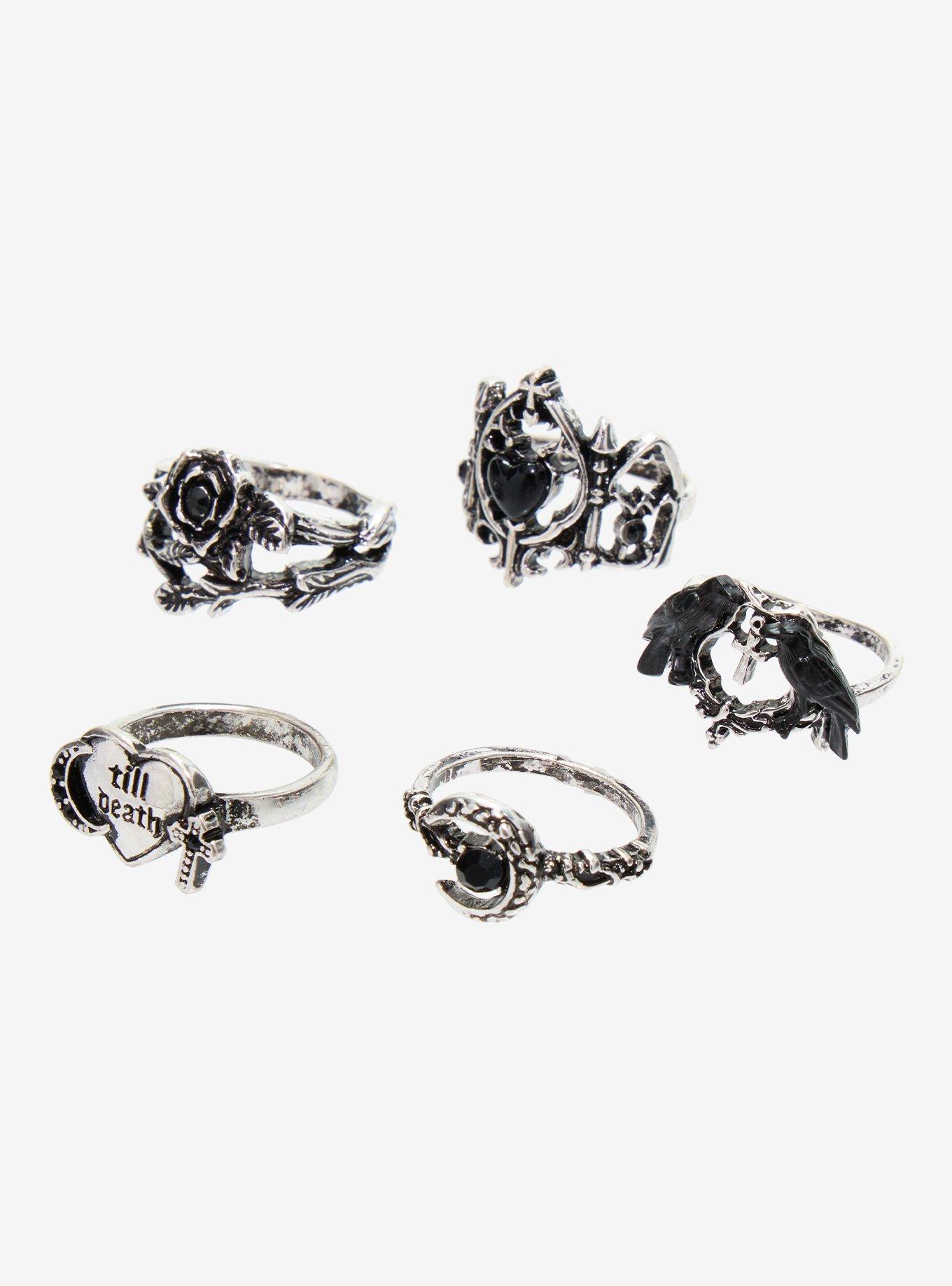 Cosmic Aura Raven Gothic Death Ring Set, , alternate - view 3