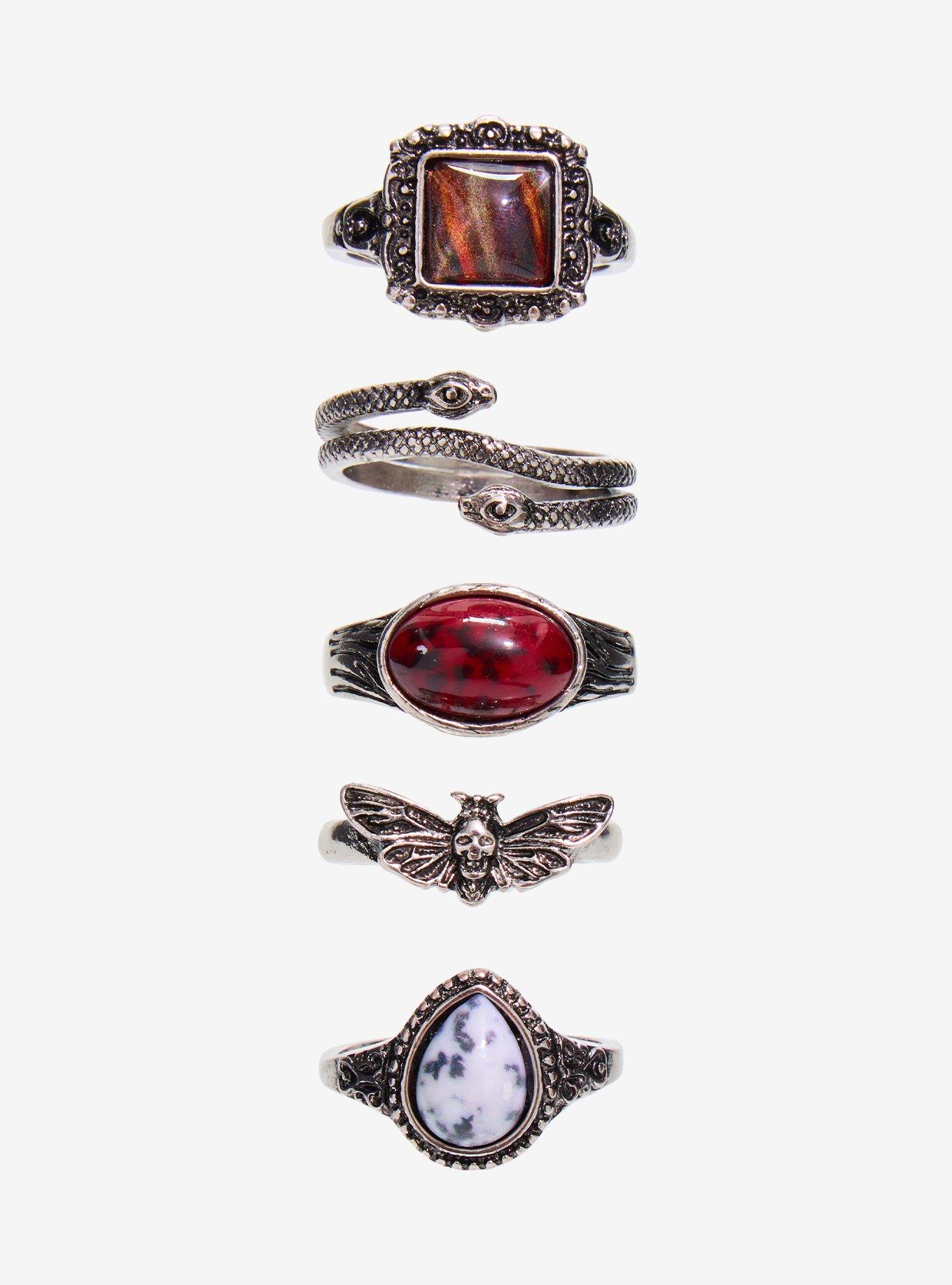 Thorn & Fable Gem Snake Moth Ring Set, , hi-res