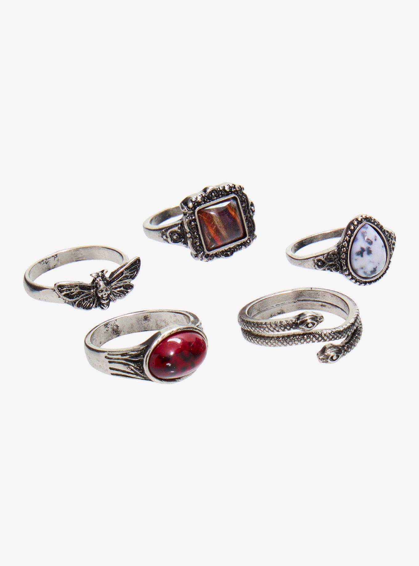 Thorn & Fable Gem Snake Moth Ring Set, , alternate - view 3