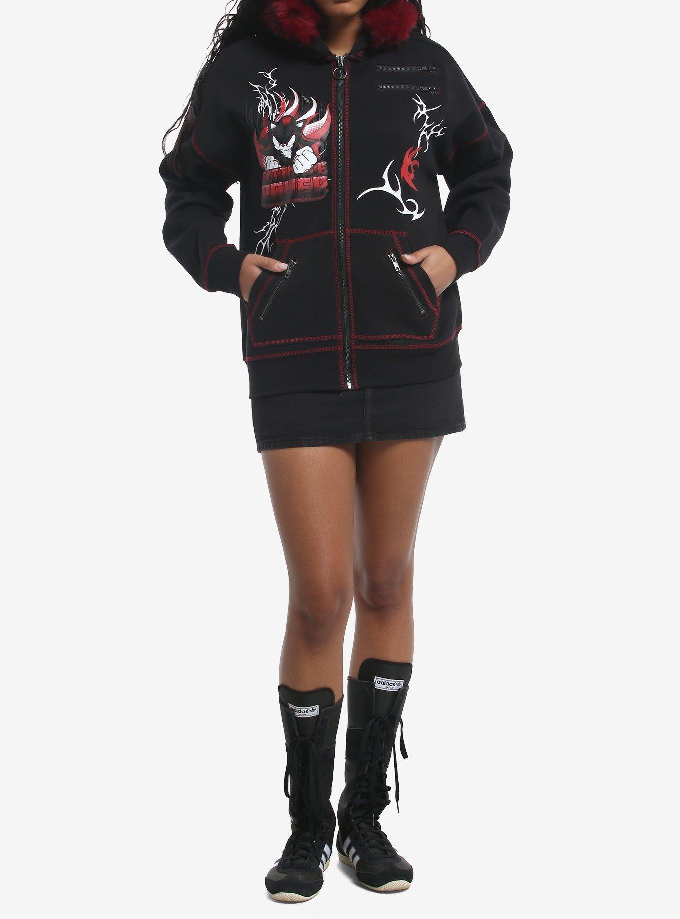 Sonic The Hedgehog Shadow Fur Trim Girls Hoodie, MULTI, alternate - view 3