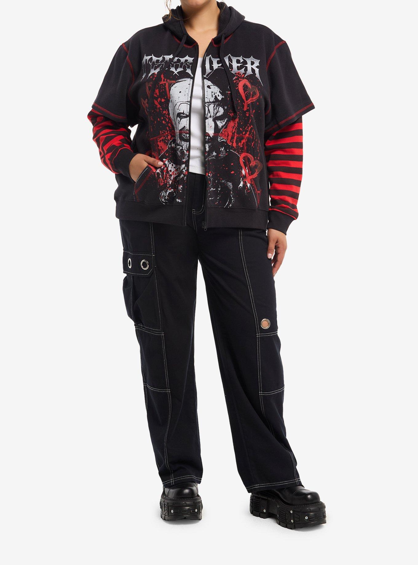 Terrifier Art Blood Splatter Twofer Girls Hoodie Plus Size, RED, alternate - view 3