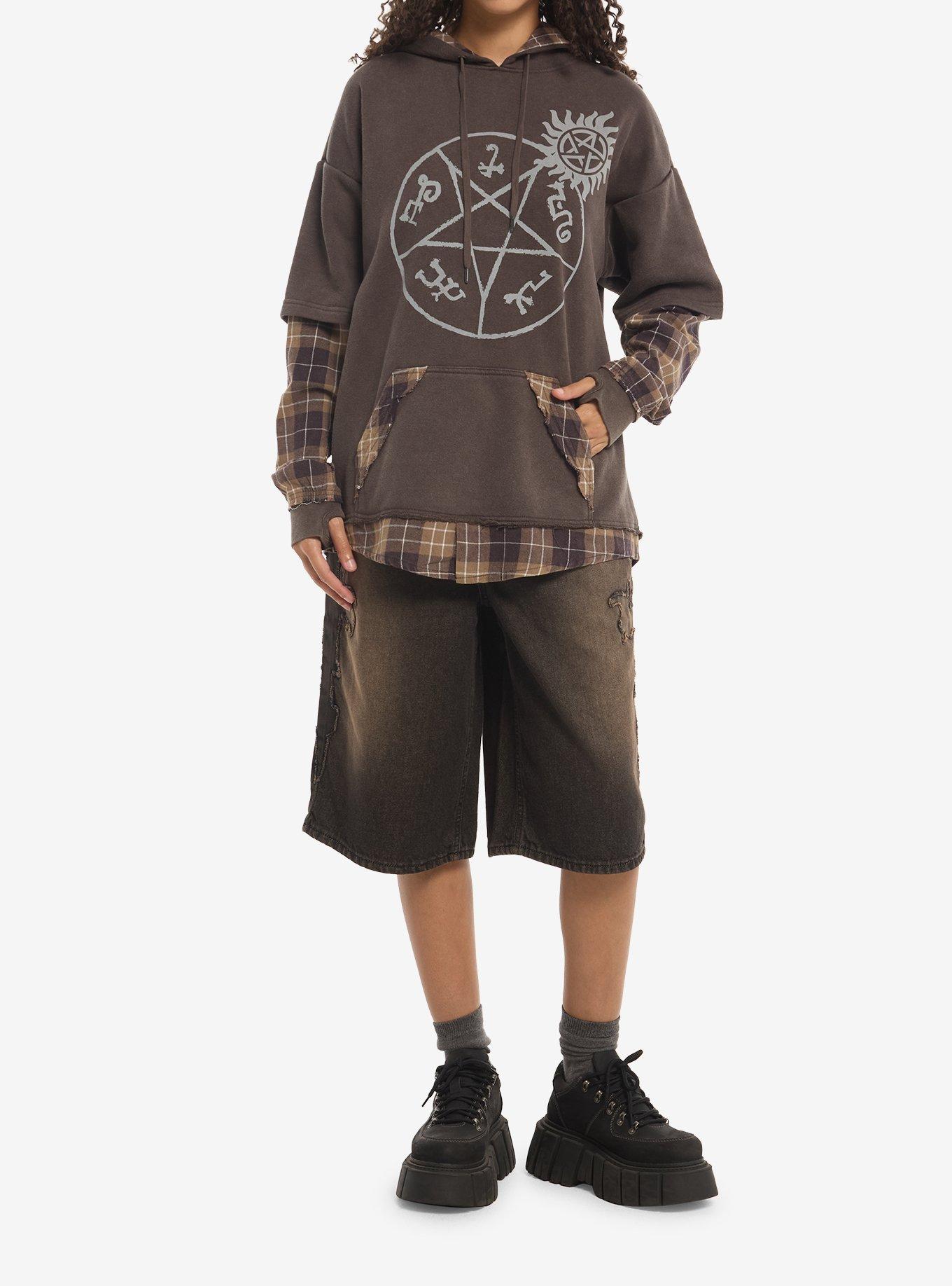 Supernatural Plaid Girls Twofer Hoodie, MULTI, alternate - view 3