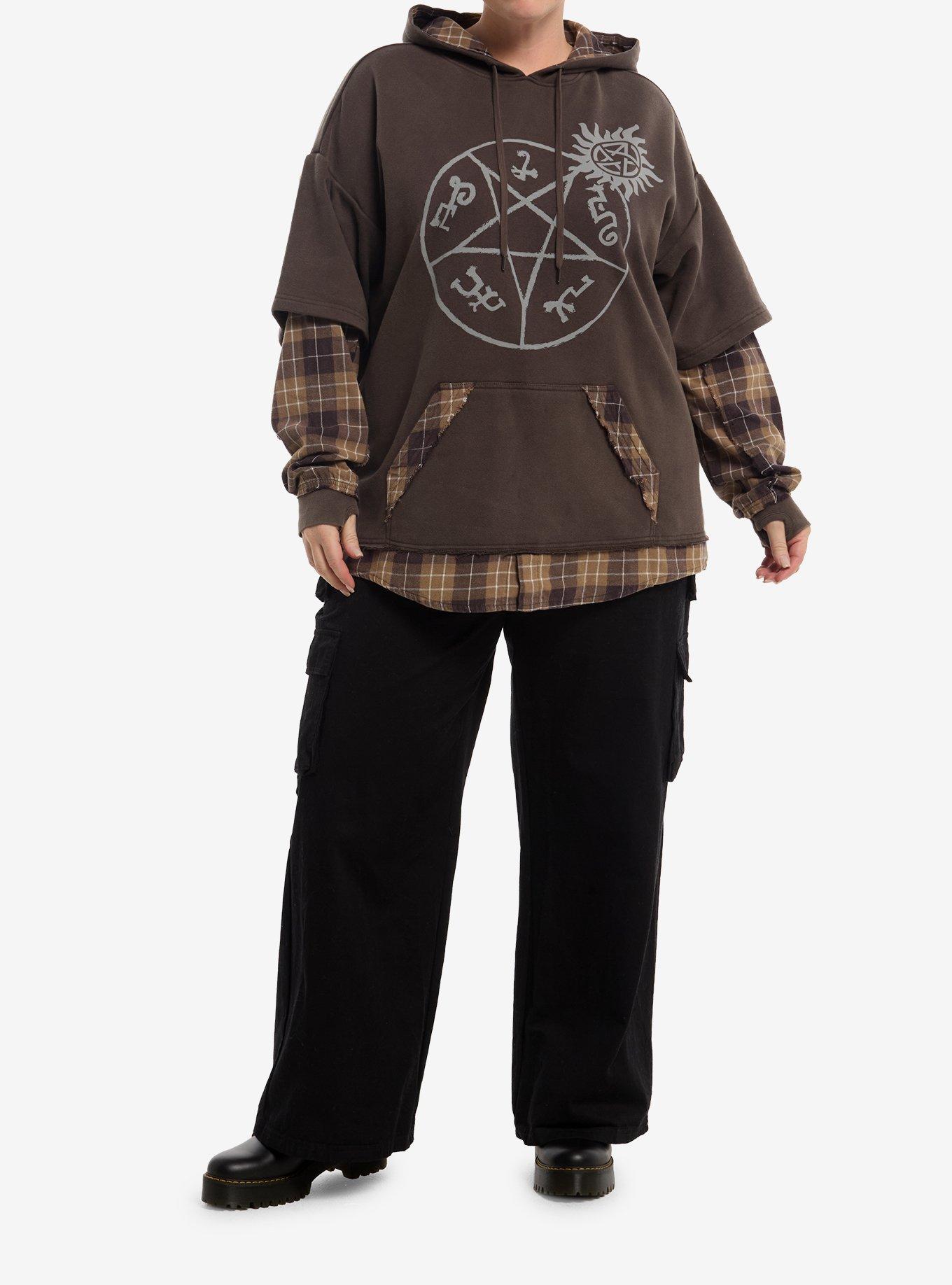 Supernatural Plaid Twofer Hoodie Plus Size, MULTI, alternate - view 3