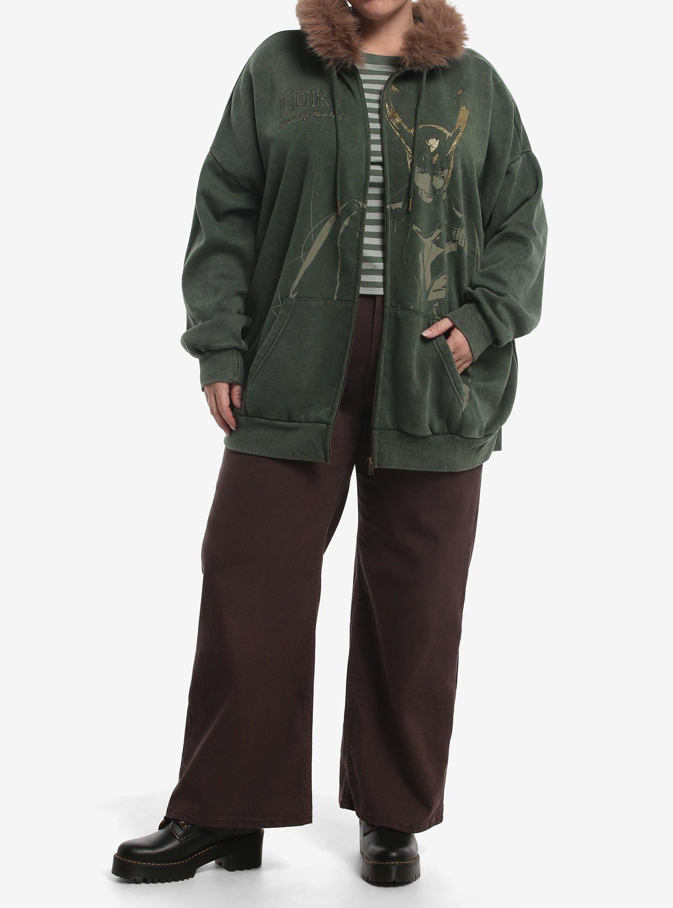 Marvel Loki Fur Trim Girls Oversized Hoodie Plus Size, MULTI, alternate - view 3
