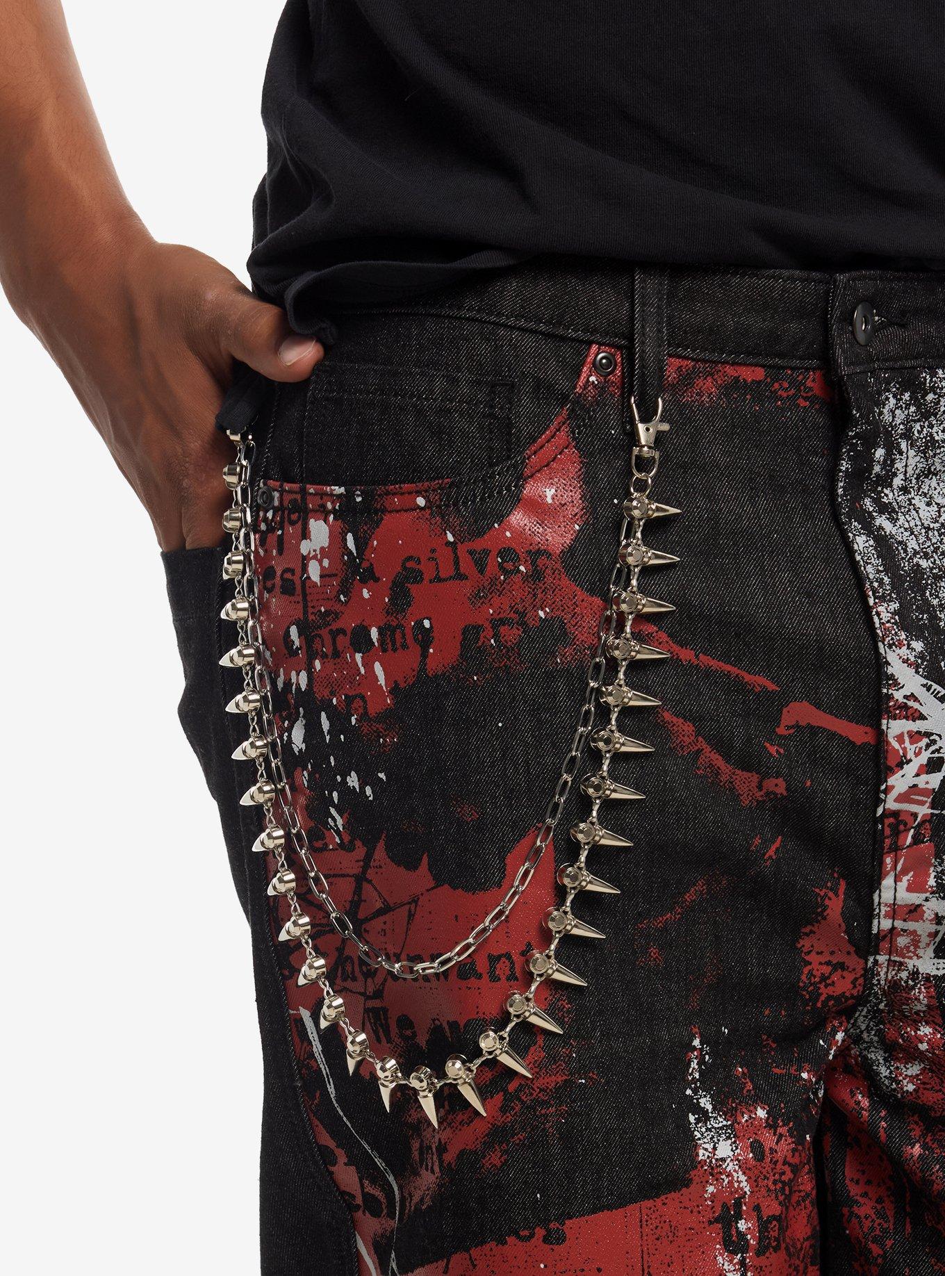 Red & White Graphics Wide Leg Jeans With Side Chain, RED, alternate - view 3