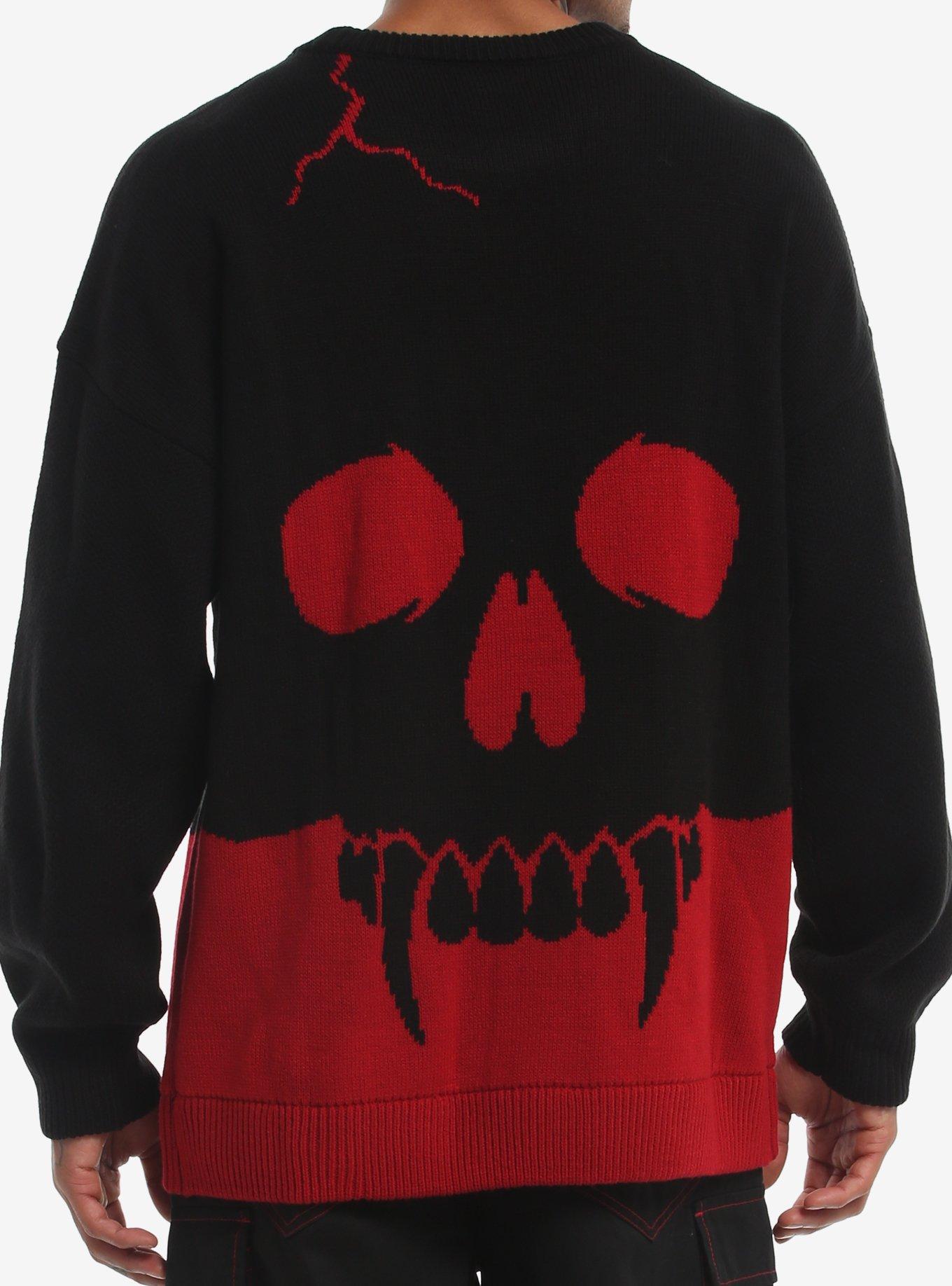 Red Vampire Skull Intarsia Sweater, RED, alternate - view 3
