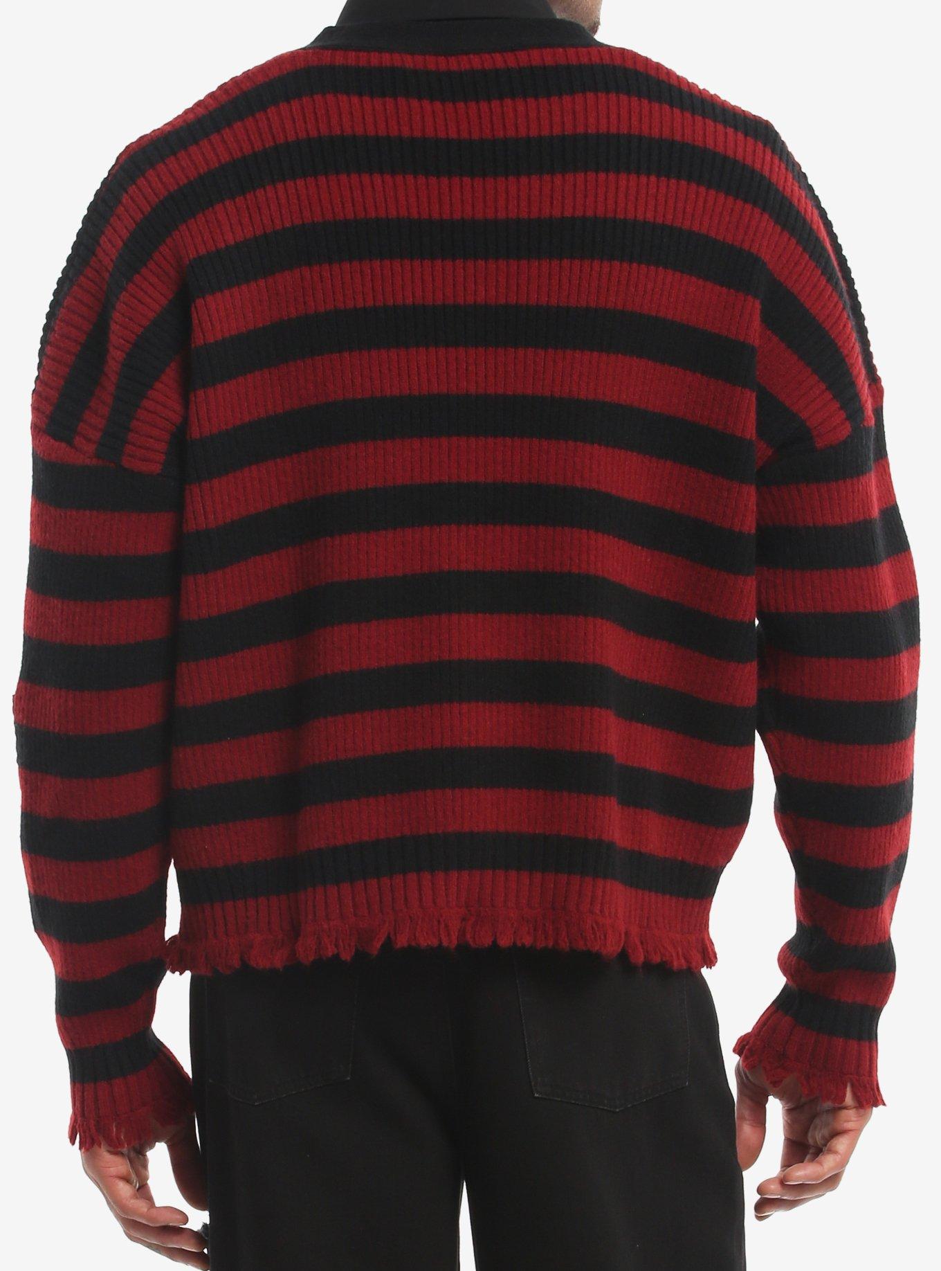 Red & Black Stripe Skeleton Patch Cardigan, RED, alternate - view 3