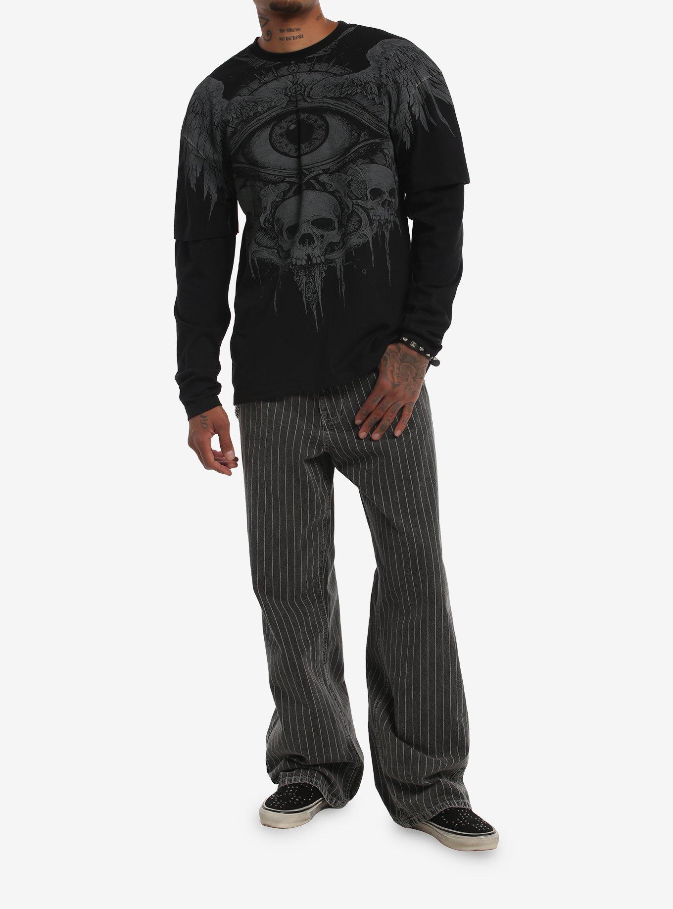 Winged Eye Skulls Twofer Long-Sleeve T-Shirt, GREY, alternate - view 2