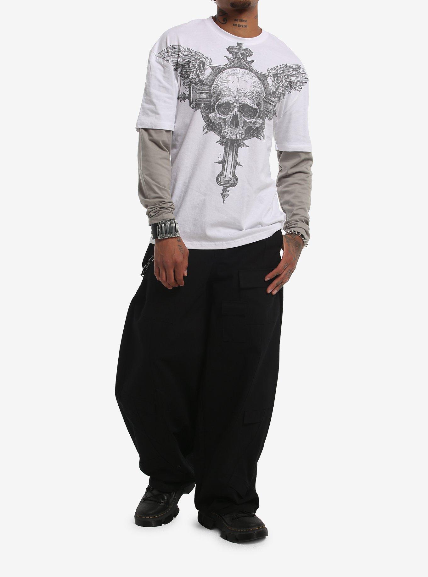 Grey Skull Wings Twofer Long-Sleeve T-Shirt, GREY, alternate - view 3