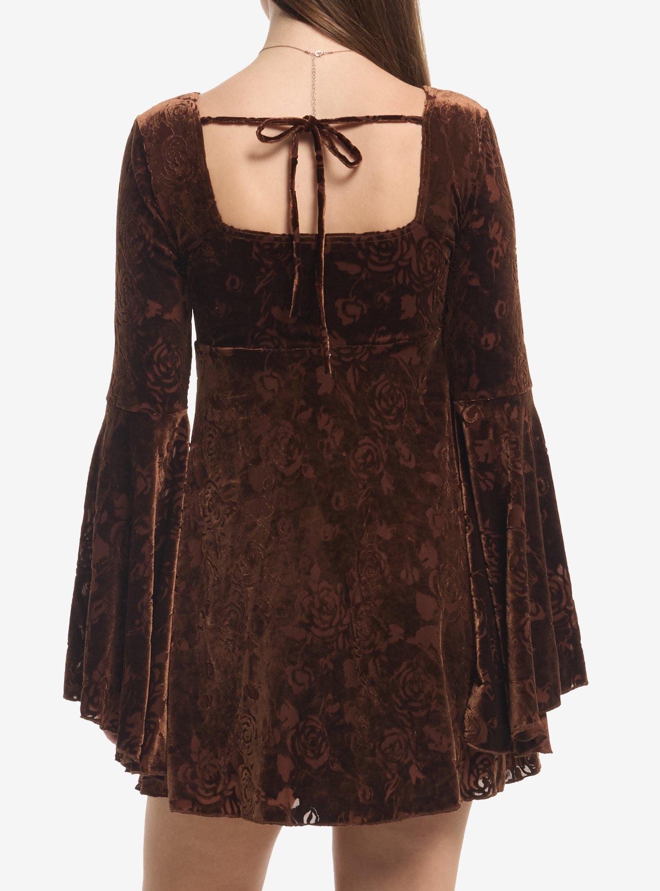 Thorn & Fable Brown Floral Burnout Velour Dress, MULTI, alternate - view 3