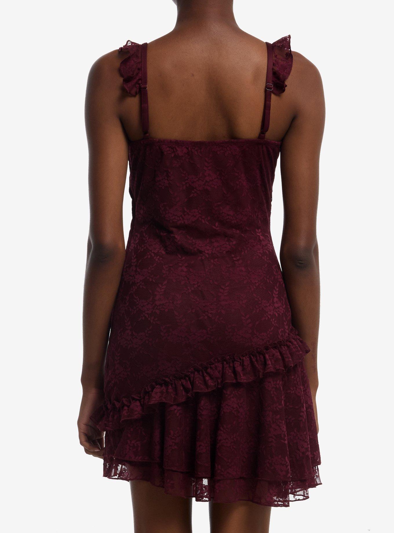 Burgundy Lace Ruffle Mini Dress, MULTI, alternate - view 3