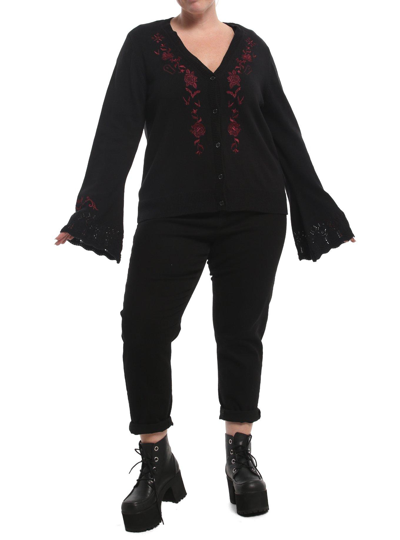 Universal Monsters Dracula Bell Sleeve Cardigan Plus Size, BLACK  RED, alternate - view 3