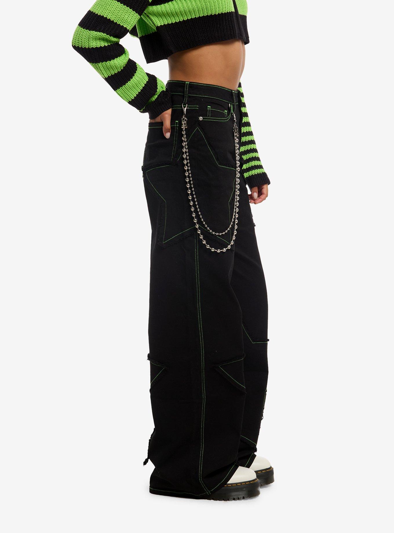 Social Collision Green Star Stitch Jeans With Side Chain, MULTI, alternate - view 3