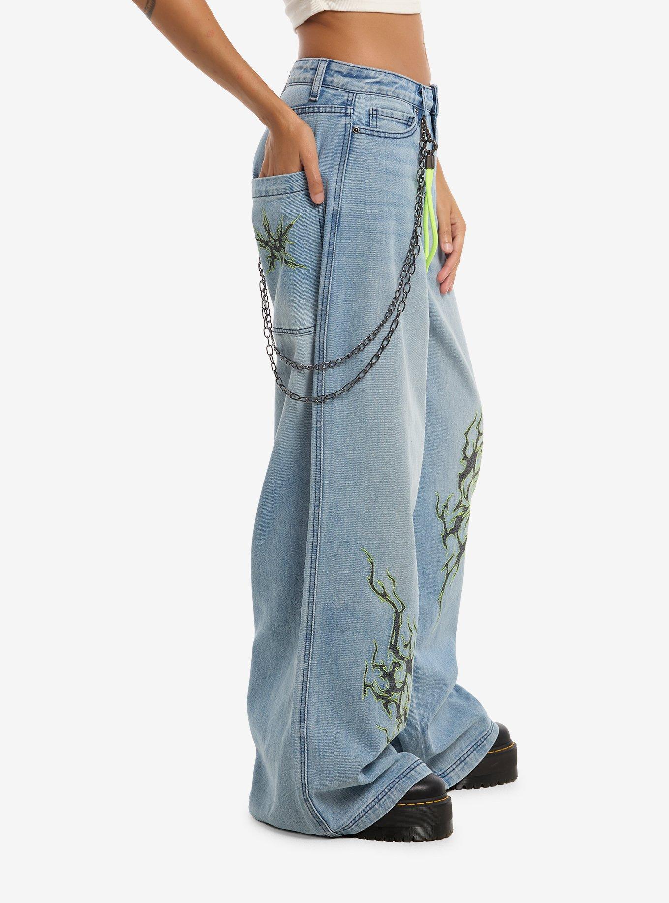 Social Collision Green Sigil Baggy Jeans With Side Chain, MULTI, alternate - view 3