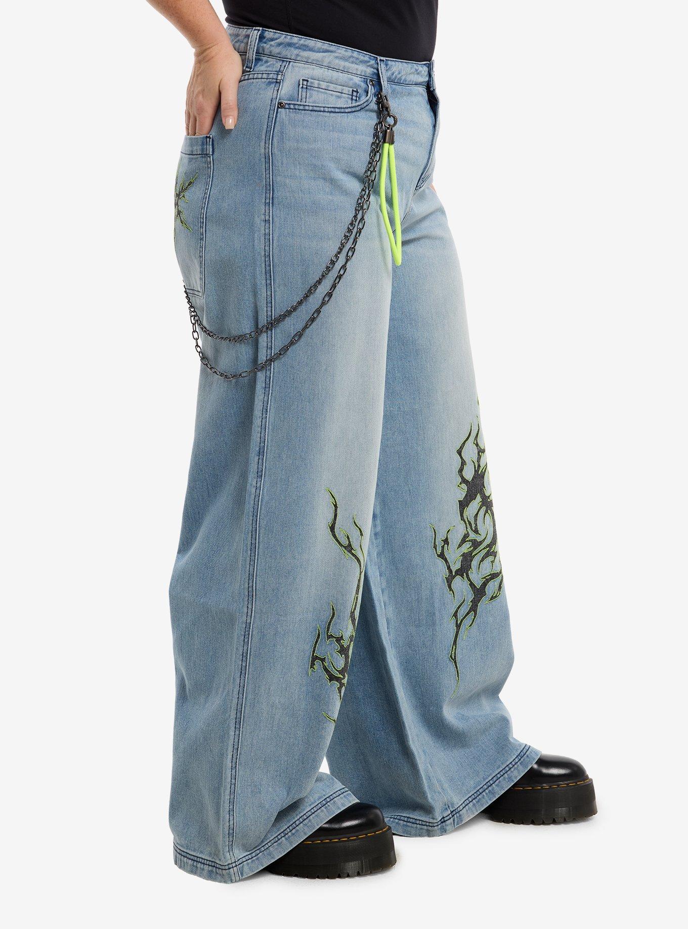 Social Collision Green Sigil Baggy Jeans With Side Chain Plus Size ...