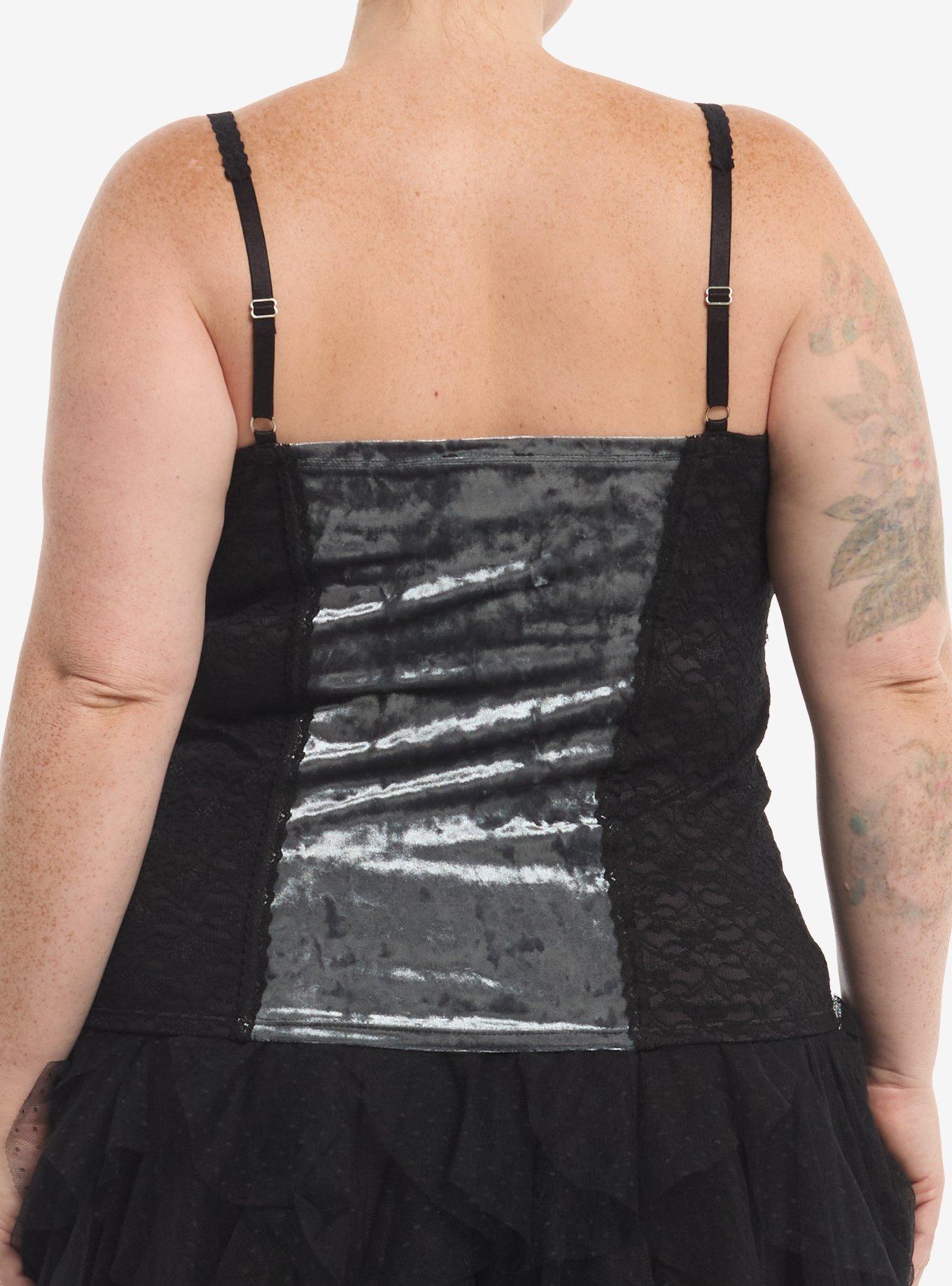 Cosmic Aura Grey & Black Velvet Lace-Up Girls Cami Plus Size, MULTI, alternate - view 3