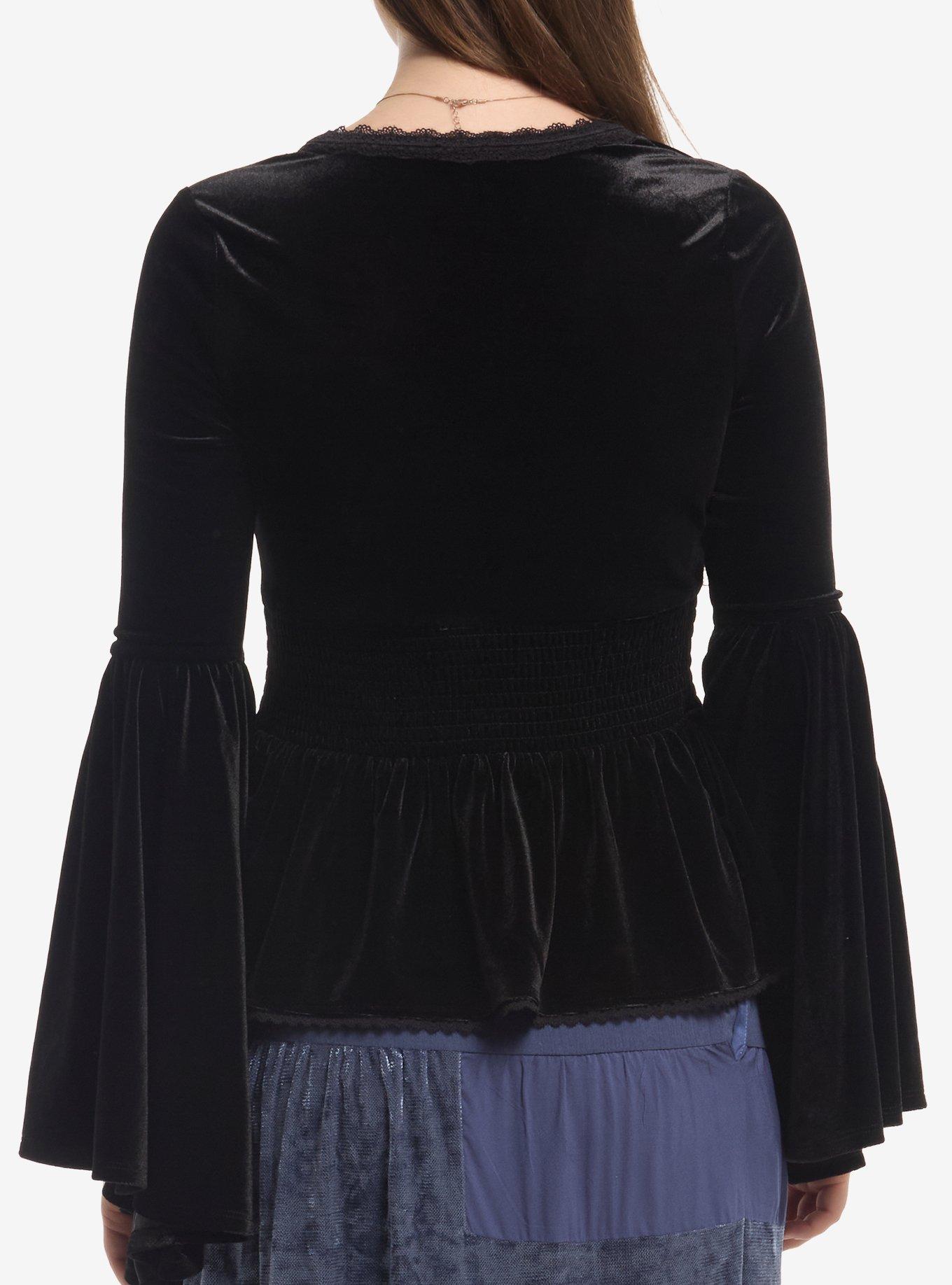 Cosmic Aura Black Velvet Lace Girls Long-Sleeve Top, MULTI, alternate - view 3