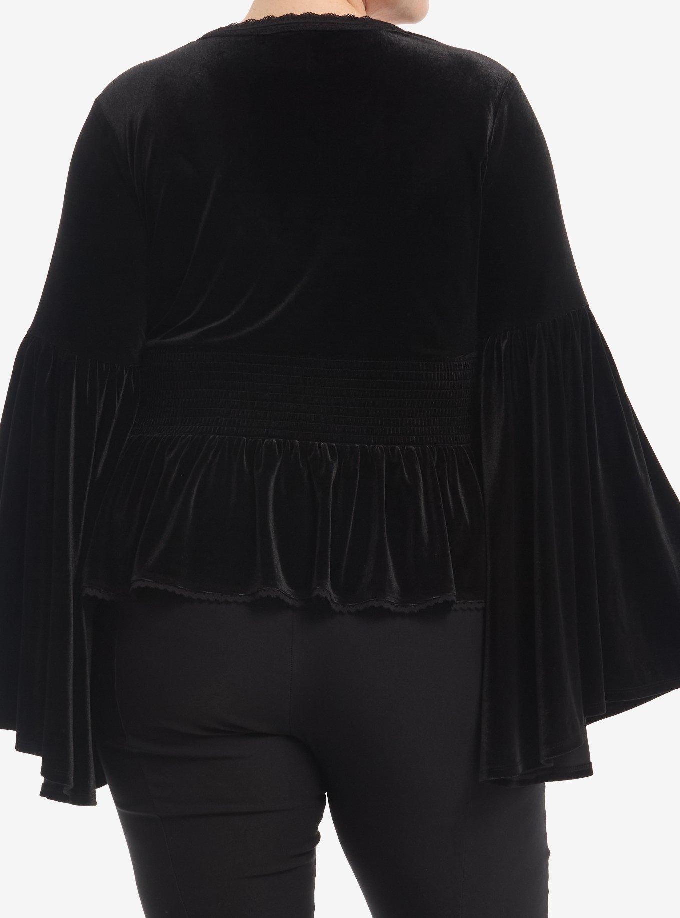 Cosmic Aura Black Velvet Lace Girls Long-Sleeve Top Plus Size, MULTI, alternate - view 3