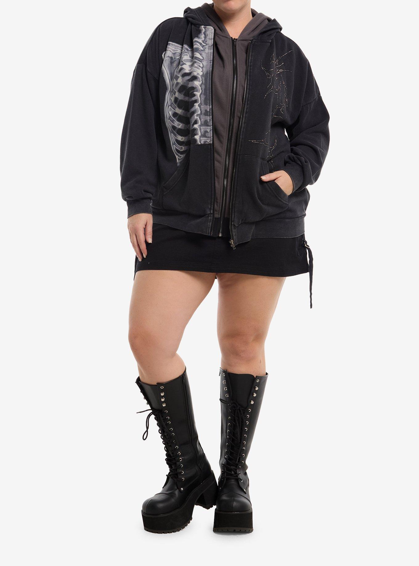 Social Collision Skeleton Cyber Sigil Rhinestone Girls Hoodie Plus Size, MULTI, alternate - view 3