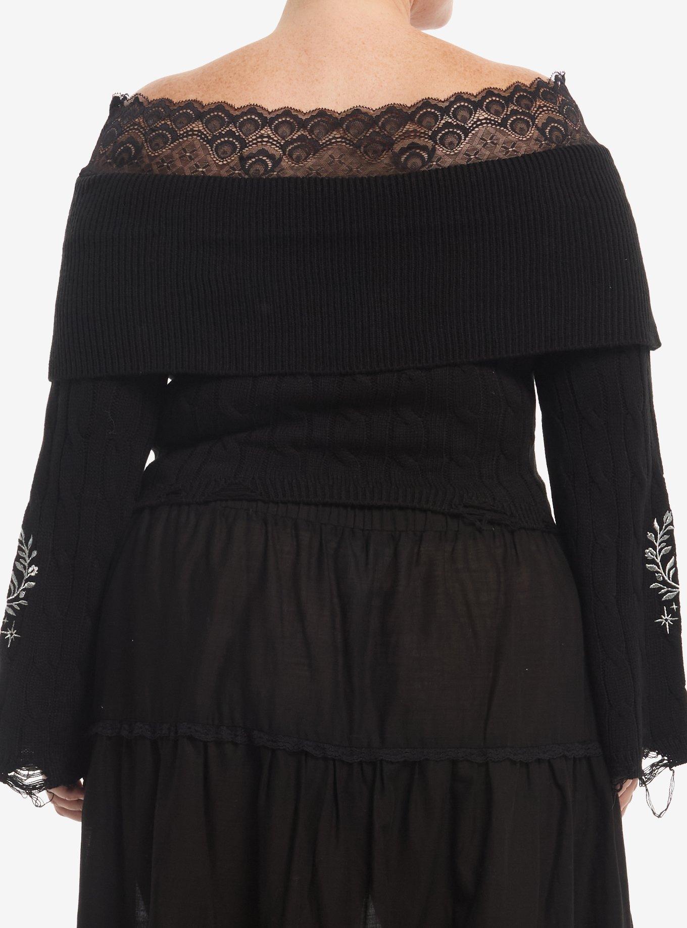 Cosmic Aura Silver Snake Embroidered Lace Girls Off-Shoulder Sweater Plus Size, MULTI, alternate - view 3