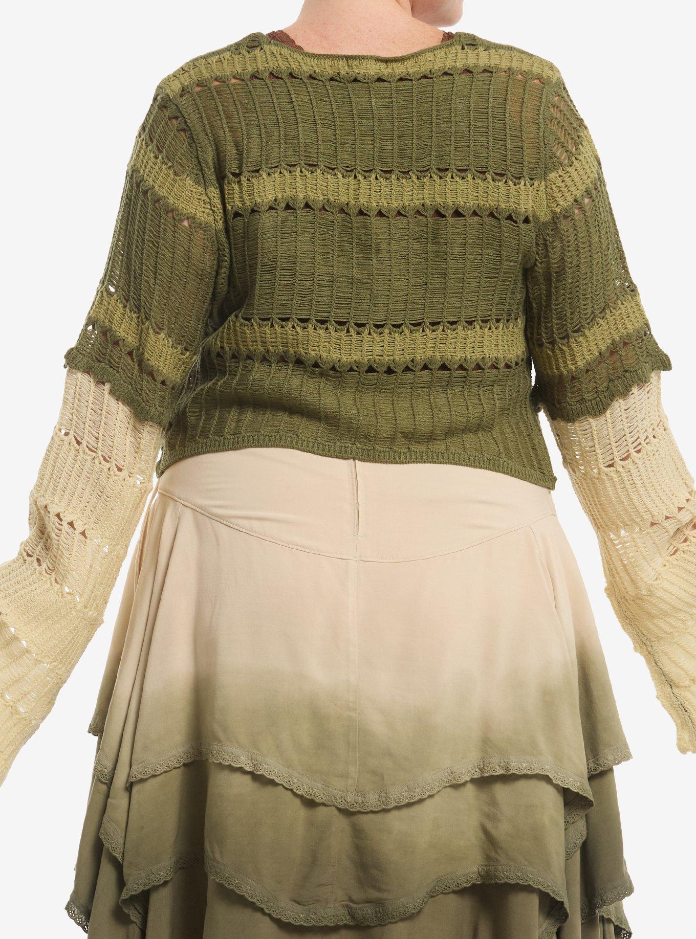 Thorn & Fable Green Stripe Girls Knit Shrug Plus Size, MULTI, alternate - view 3