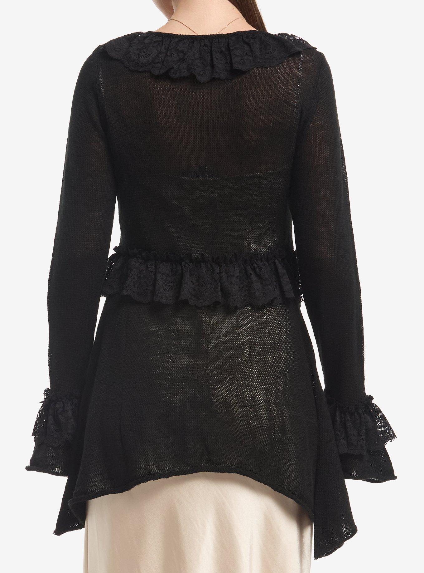 Thorn & Fable Black Ruffle Girls Knit Duster, MULTI, alternate - view 3