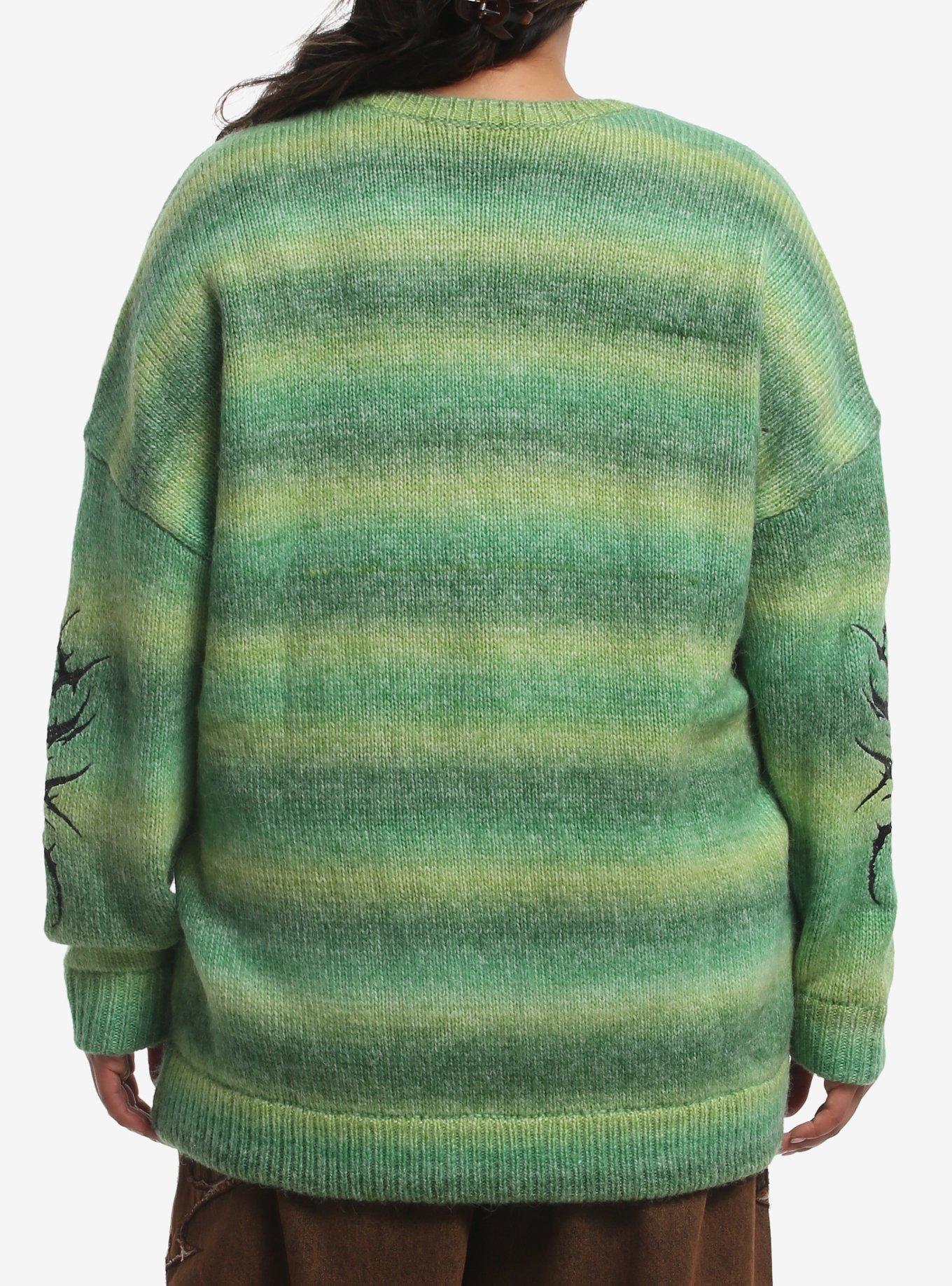 Social Collision Green Cyber Stripe Girls Sweater Plus Size, MULTI, alternate - view 3